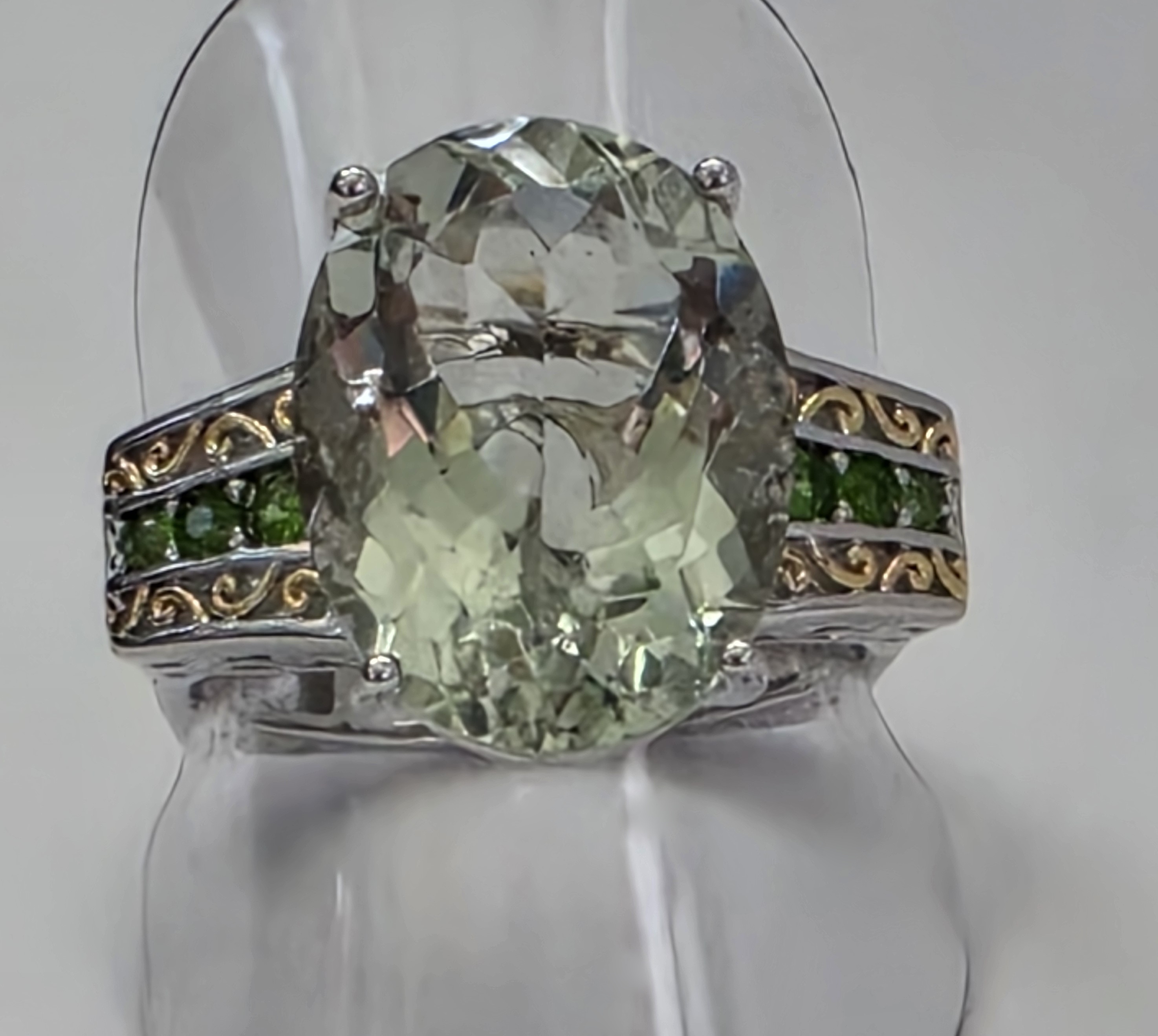 No Reserve Natural Green Amethyst & Chrome Diopside Ring Size 7