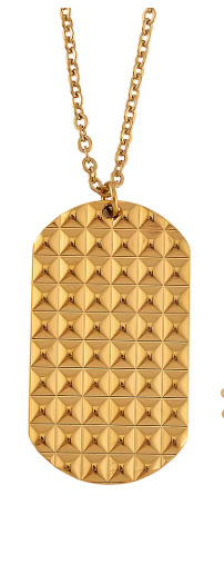 No Reserve 18k / 316L Stainless Steel Textured Dog Tag Pendant & Chain Necklace