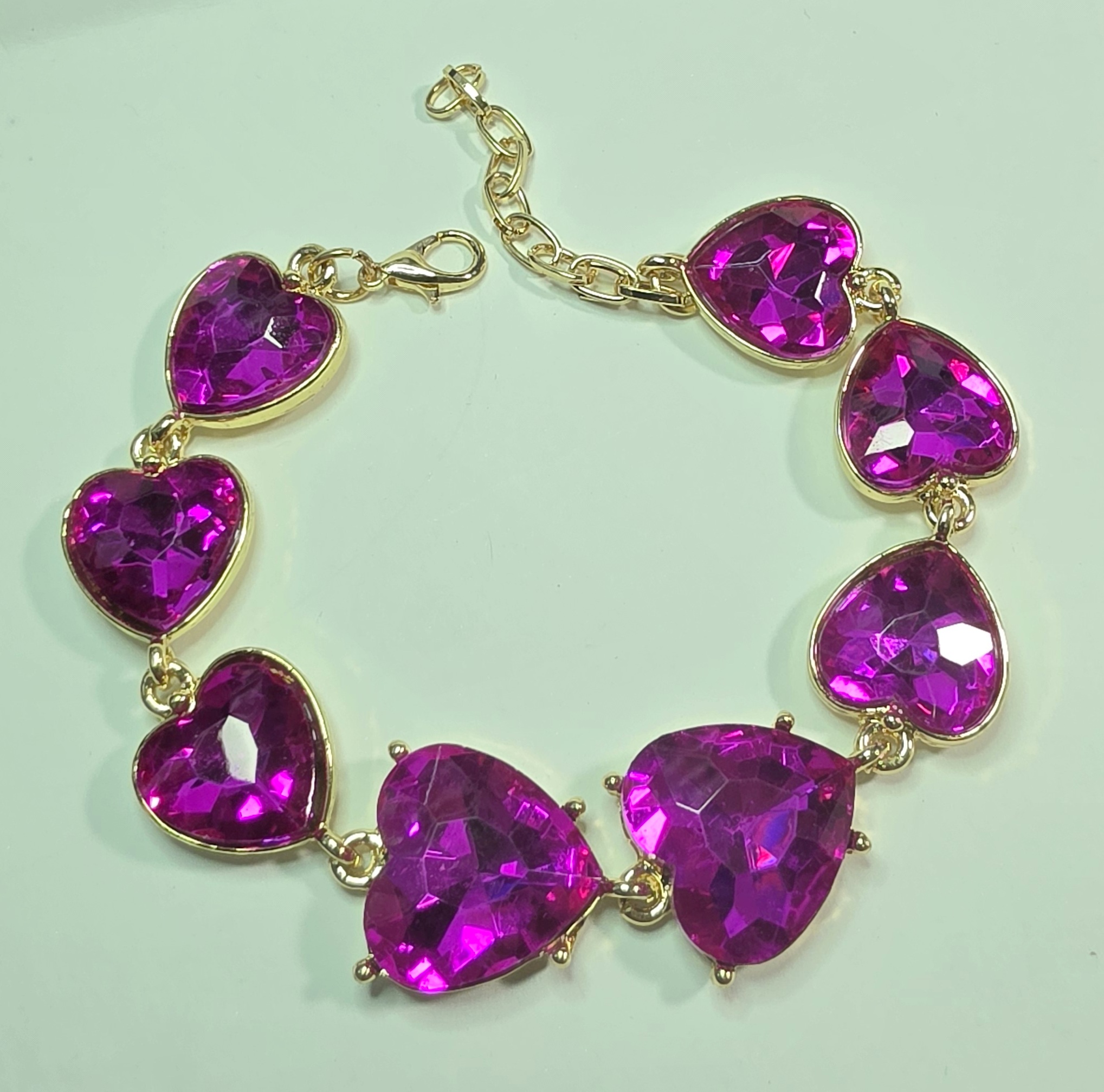 No Reserve Pink Crystal Heart Tennis Bracelet