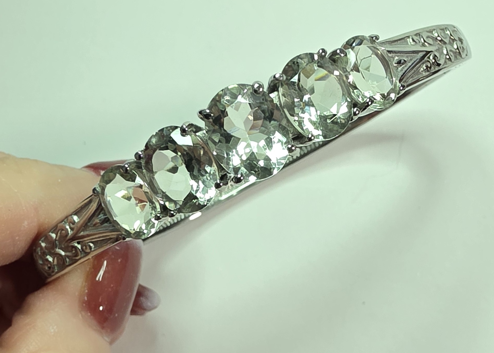 No Reserve Natural Green Amethyst Prasiolite Bangle Bracelet