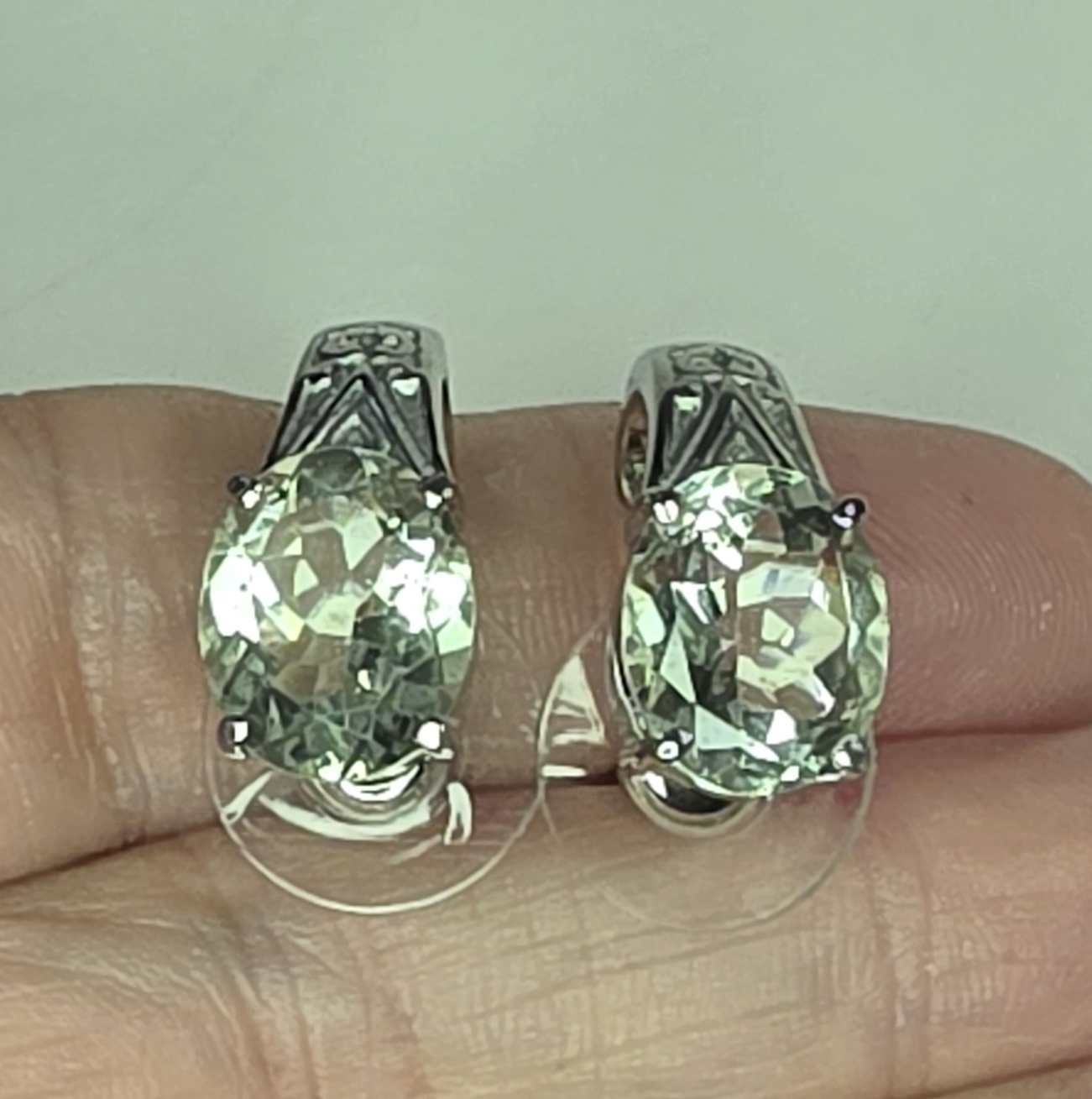 No Reserve Natural Green Amethyst Prasiolite Earrings