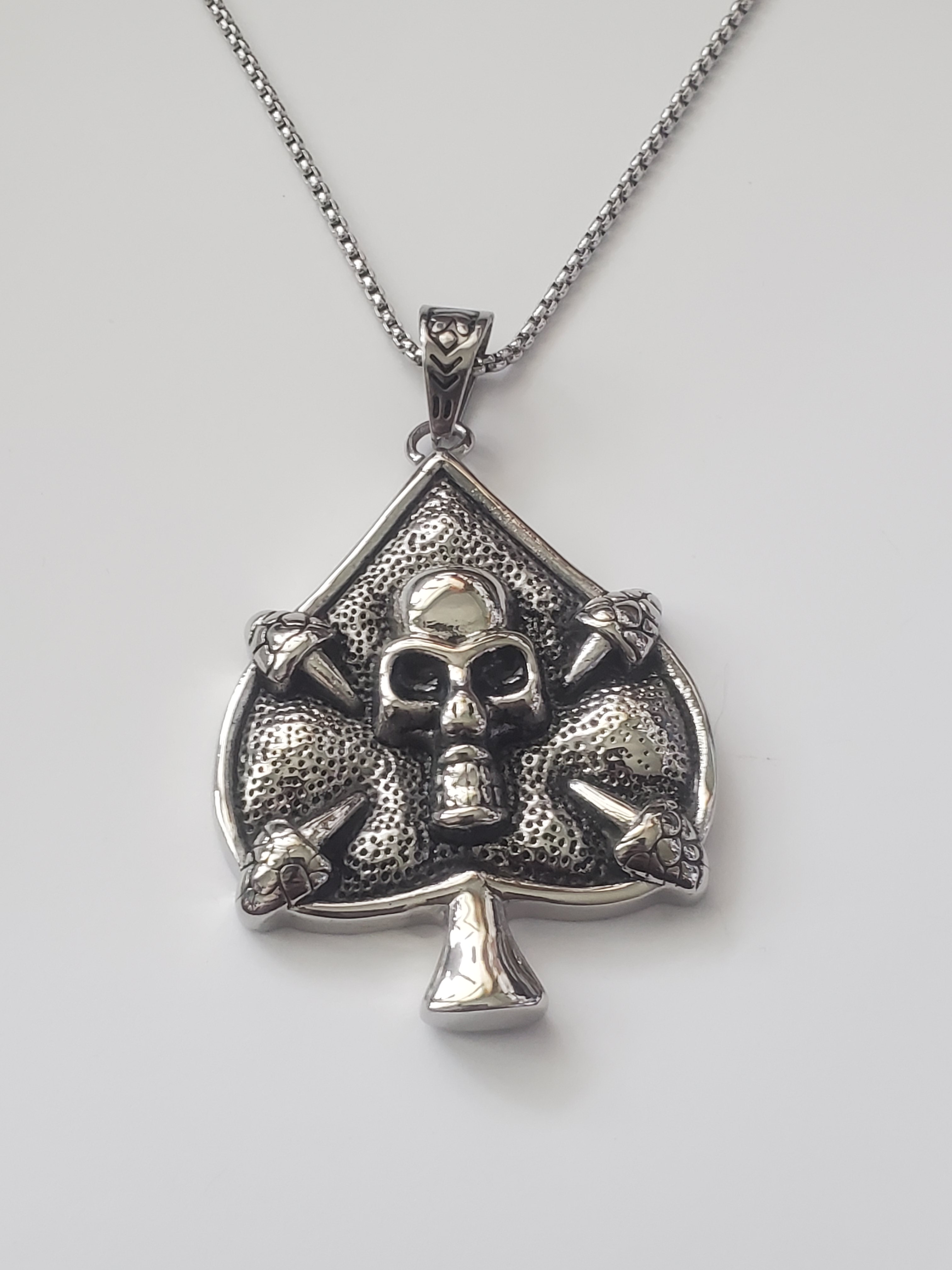 No Reserve Skull Jack Of Spades 316L Stainless Steel Pendant Chain