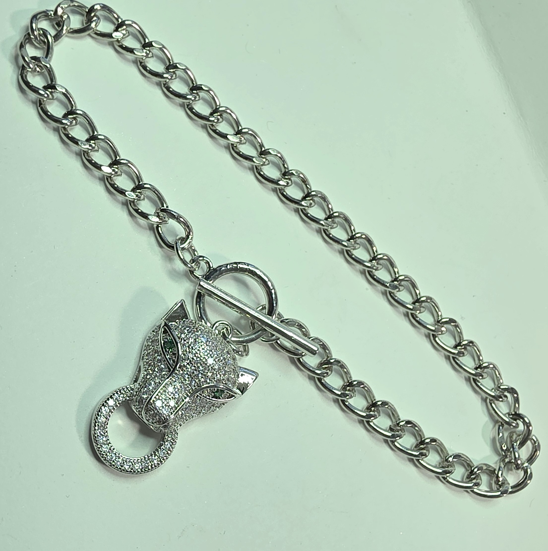 No Reserve Simulated Diamond & Emerald Panther Bracelet