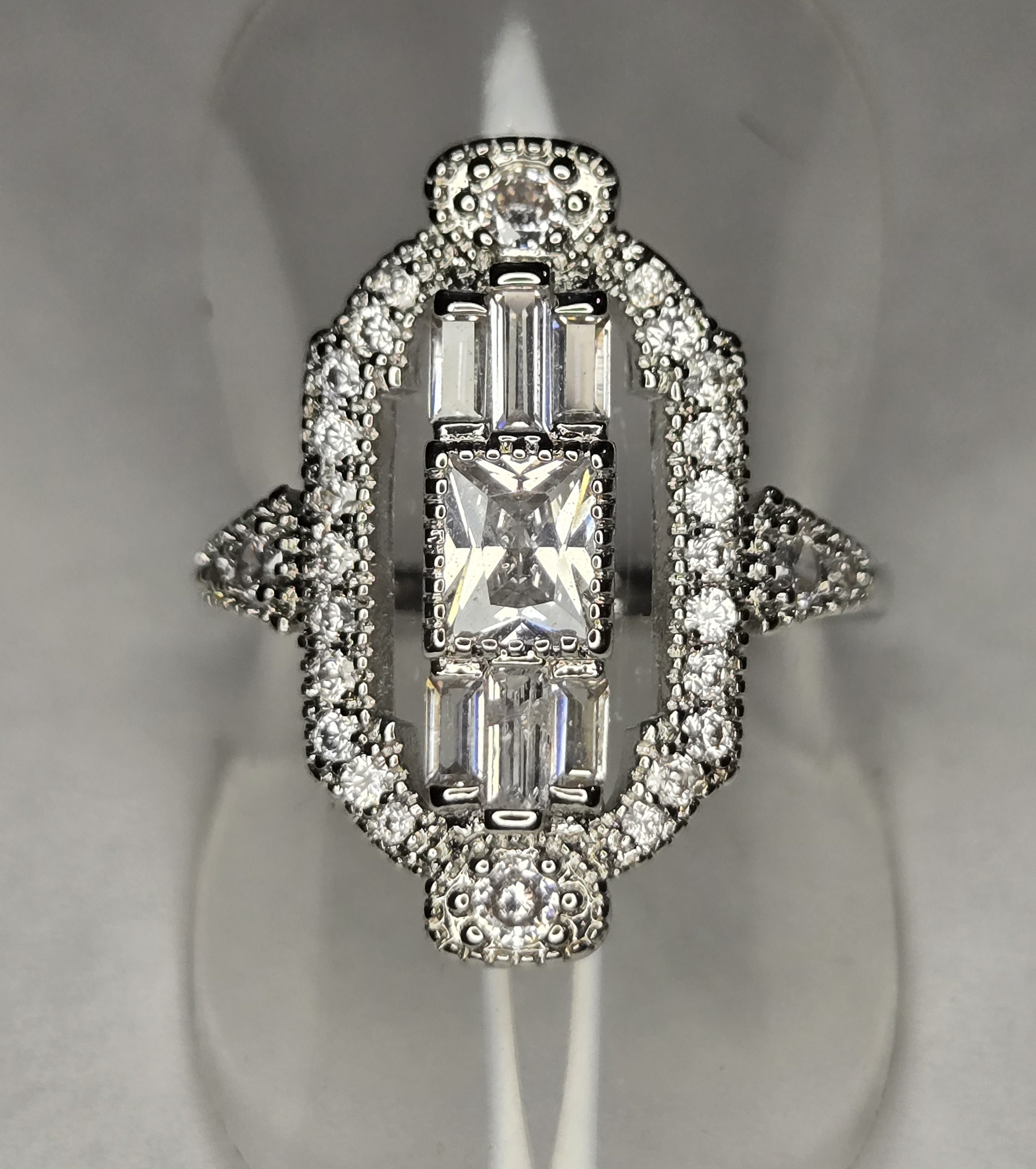 No Reserve Simulated Diamond Art Deco Style Ring Size 7