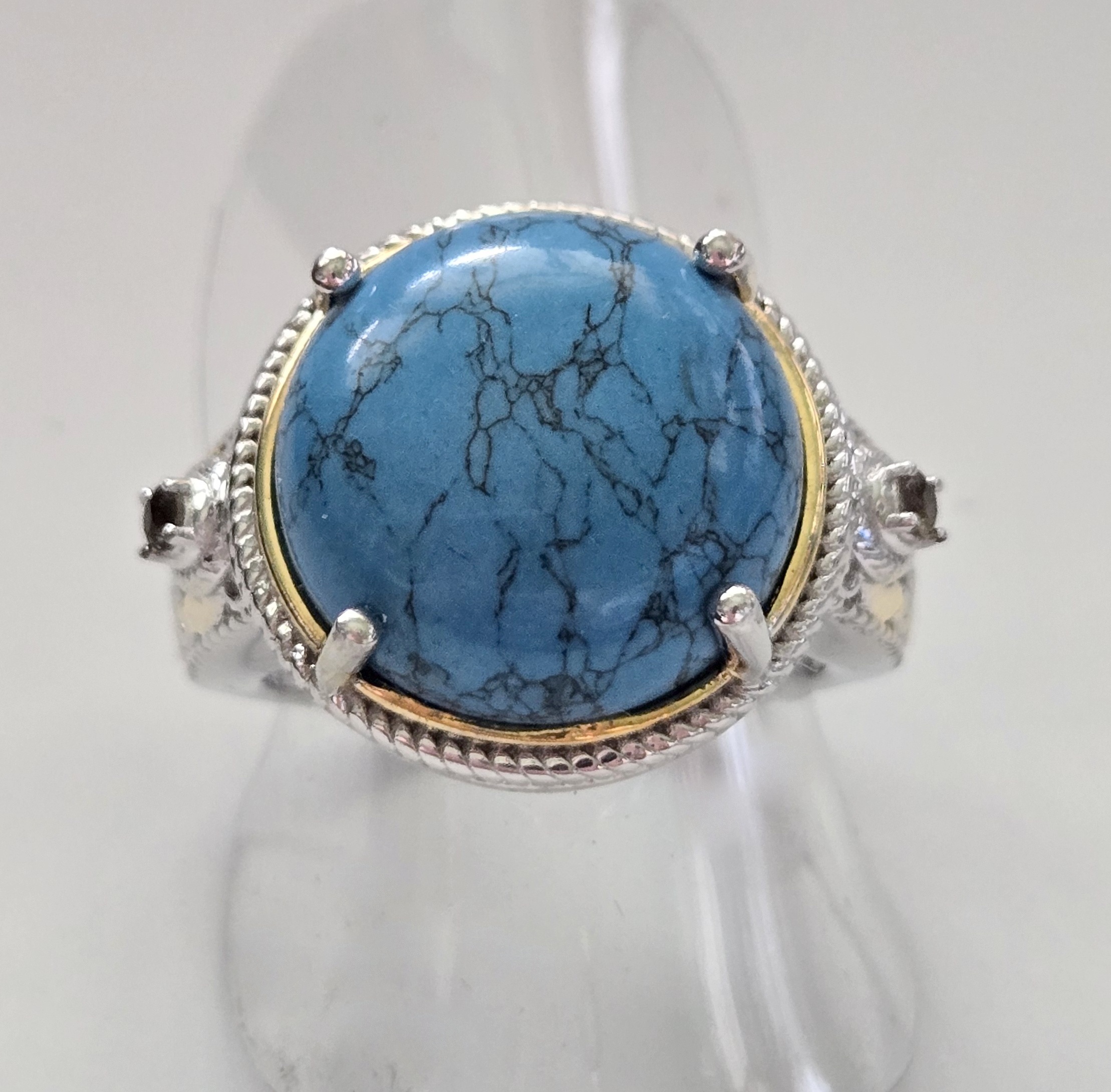 No Reserve Blue Howlite, Brazilian Smoky Quartz Ring Size 7