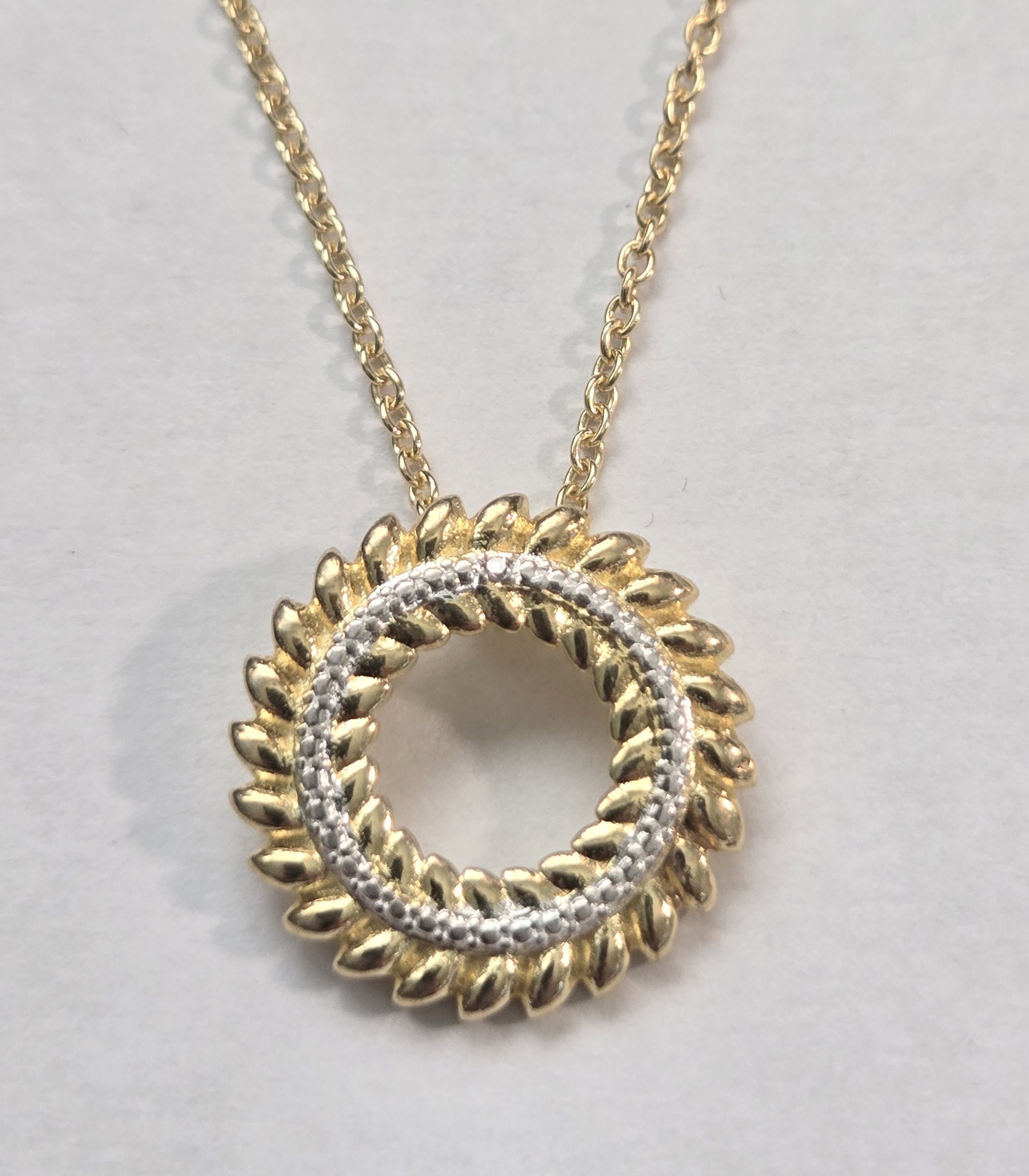 No Reserve Natural Diamond Circle Pendant & Chain Necklace