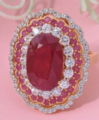 No Reserve 13.75 ct Natural Ruby & Zircon Ring Size 8