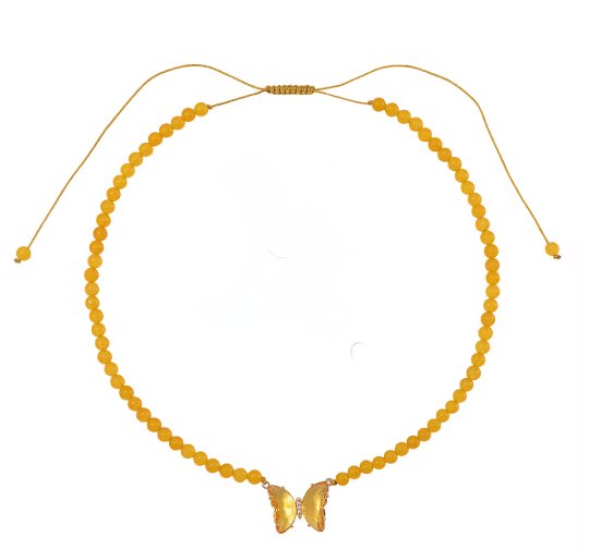 No Reserve Yellow Quartzite Buttlerfly Necklace