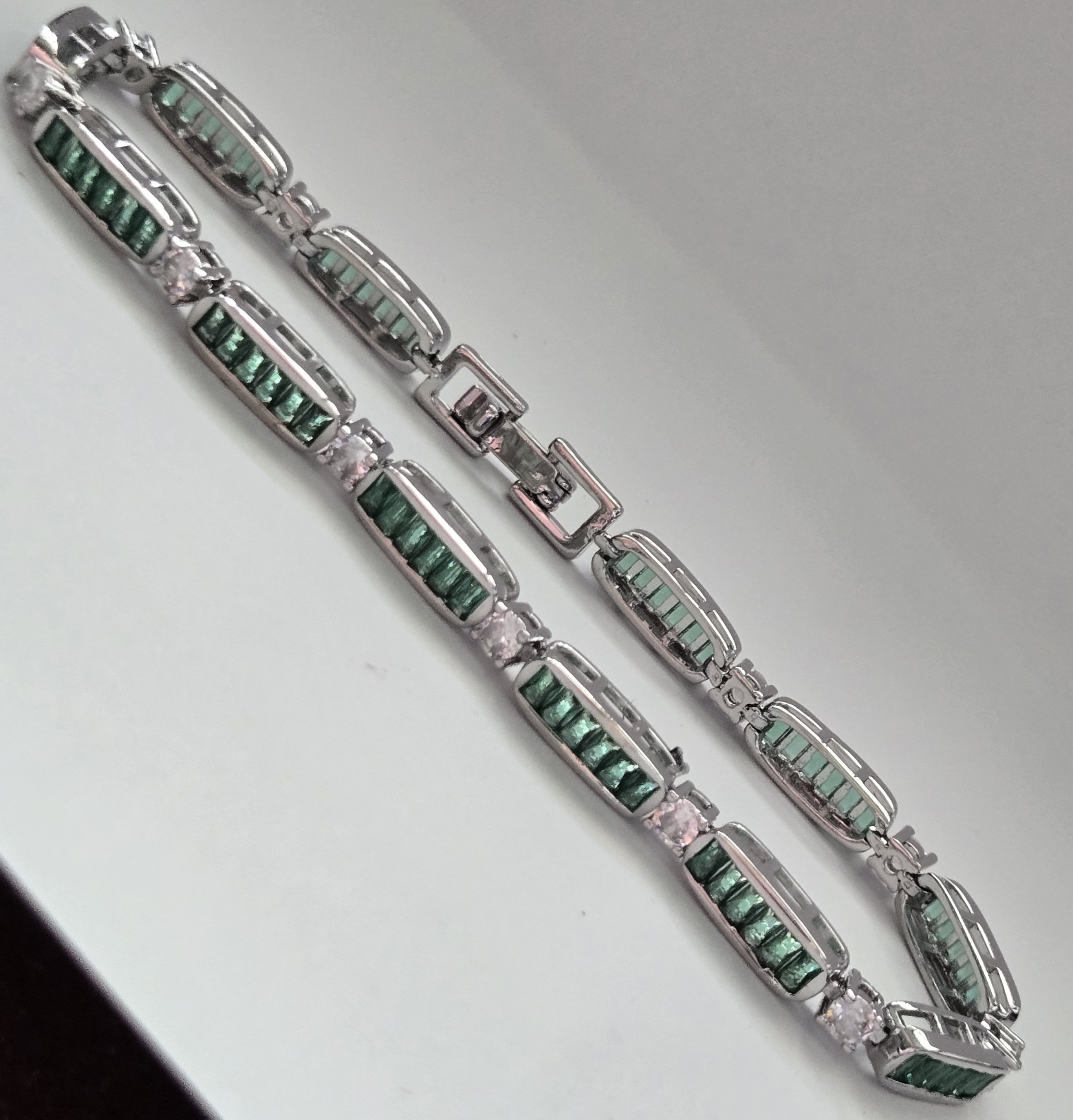 No Reserve Simulated Emerald & Diamond Tennis Bracelet