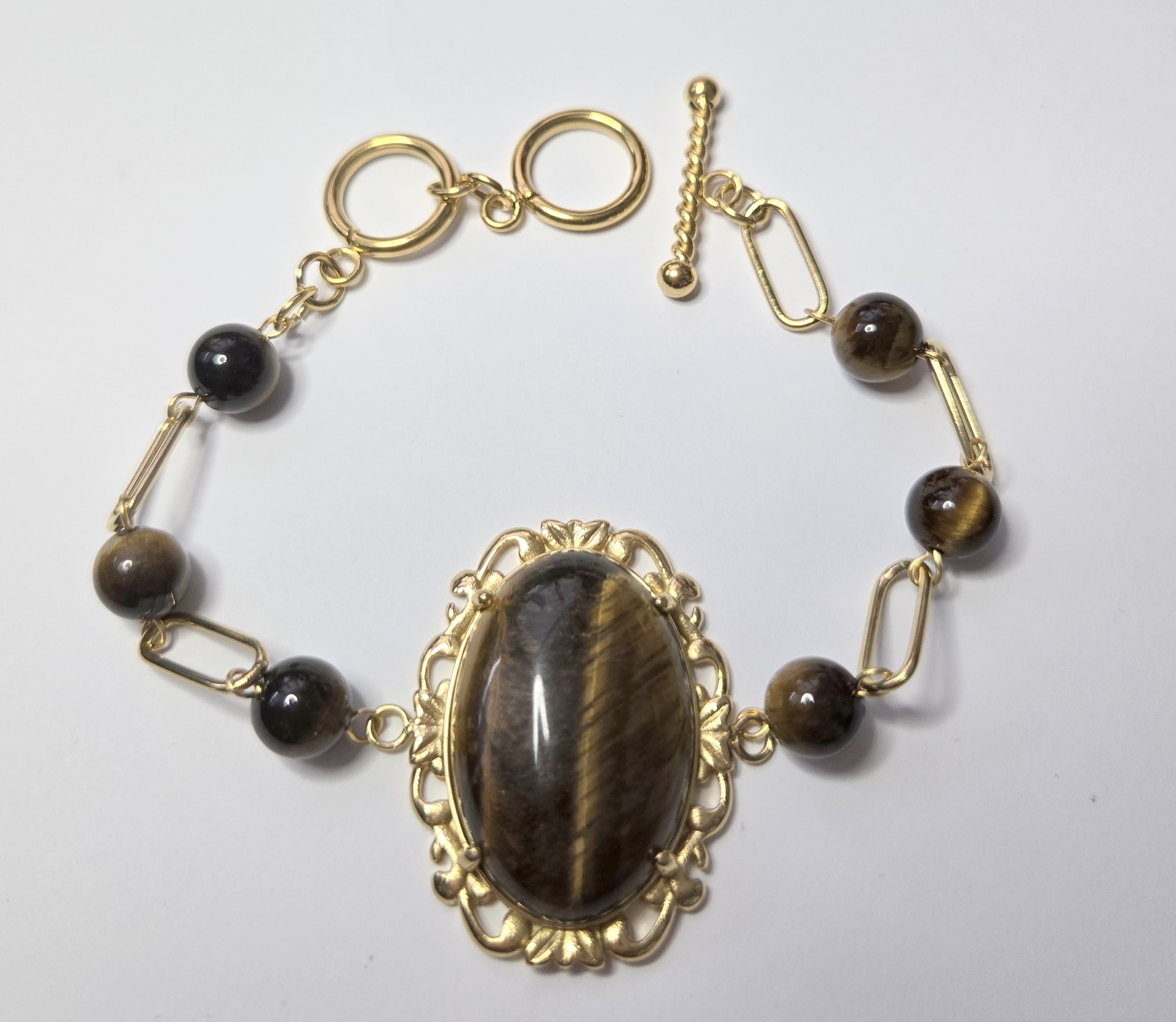 No Reserve Natural Tigers Eye Toggle Bracelet