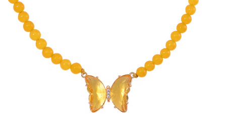 No Reserve Yellow Quartzite Buttlerfly Necklace