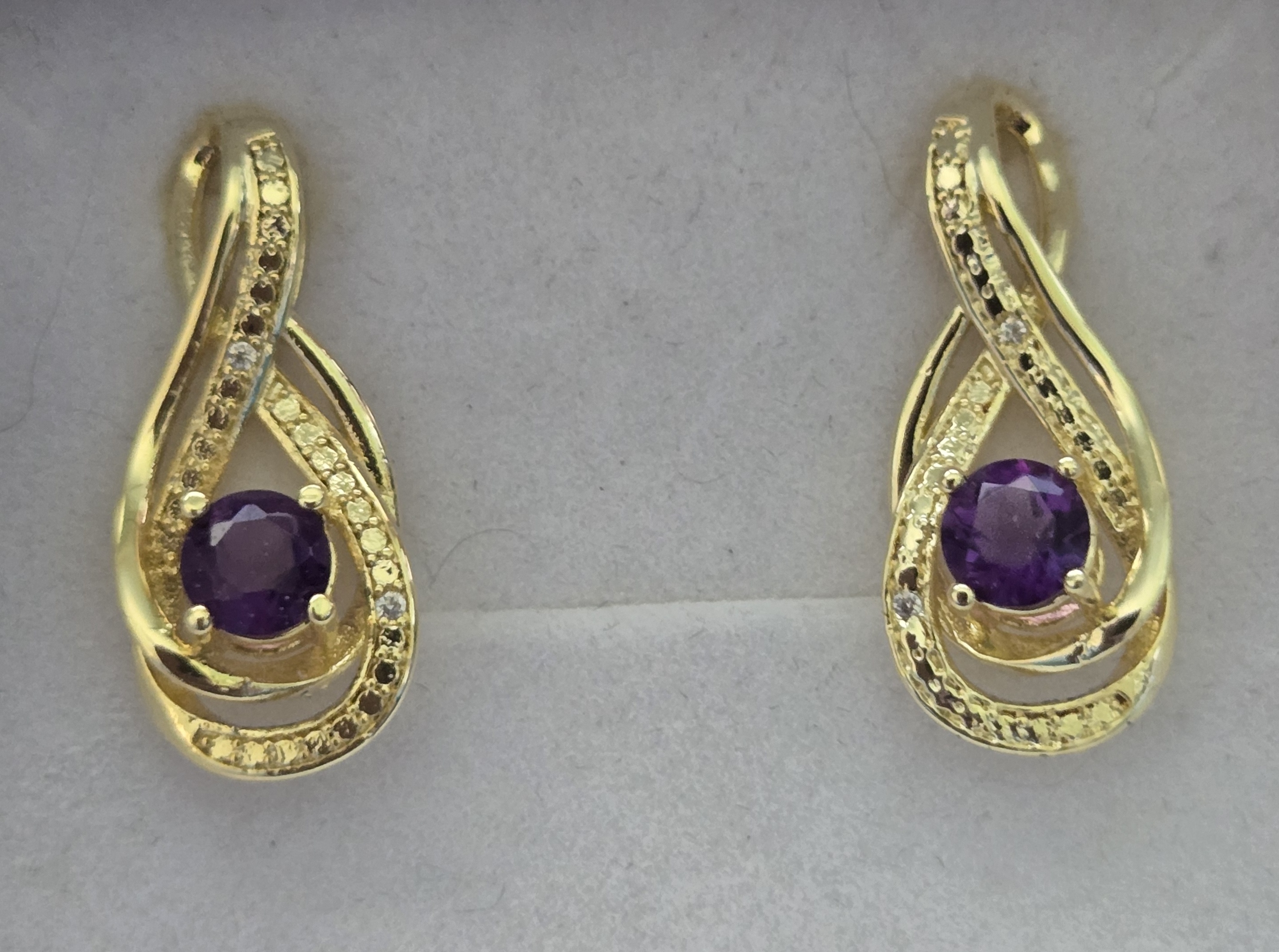 No Reserve Natural Amethyst & Diamond Earrings 