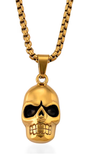 No Reserve Simulated Diamond Skull Pendant & Chain Necklace