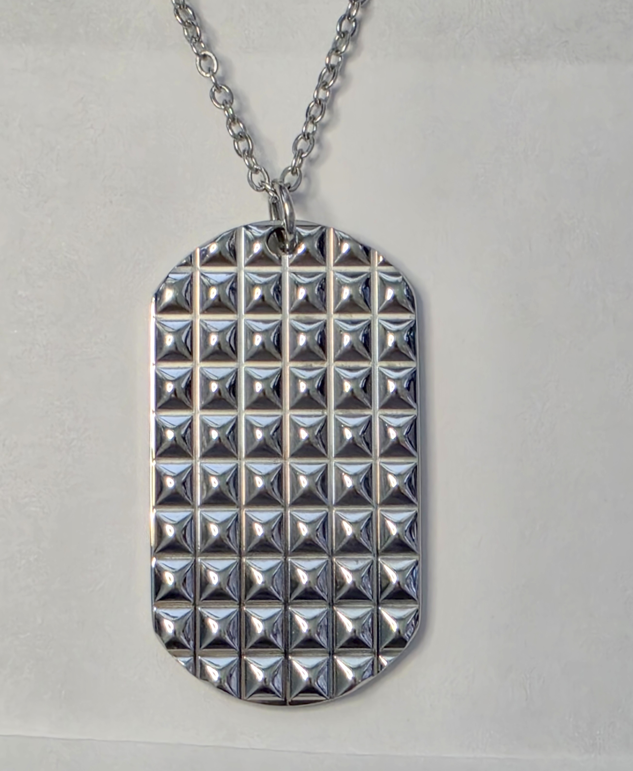 No Reserve Stainless Steel Textured Dog Tag Necklace