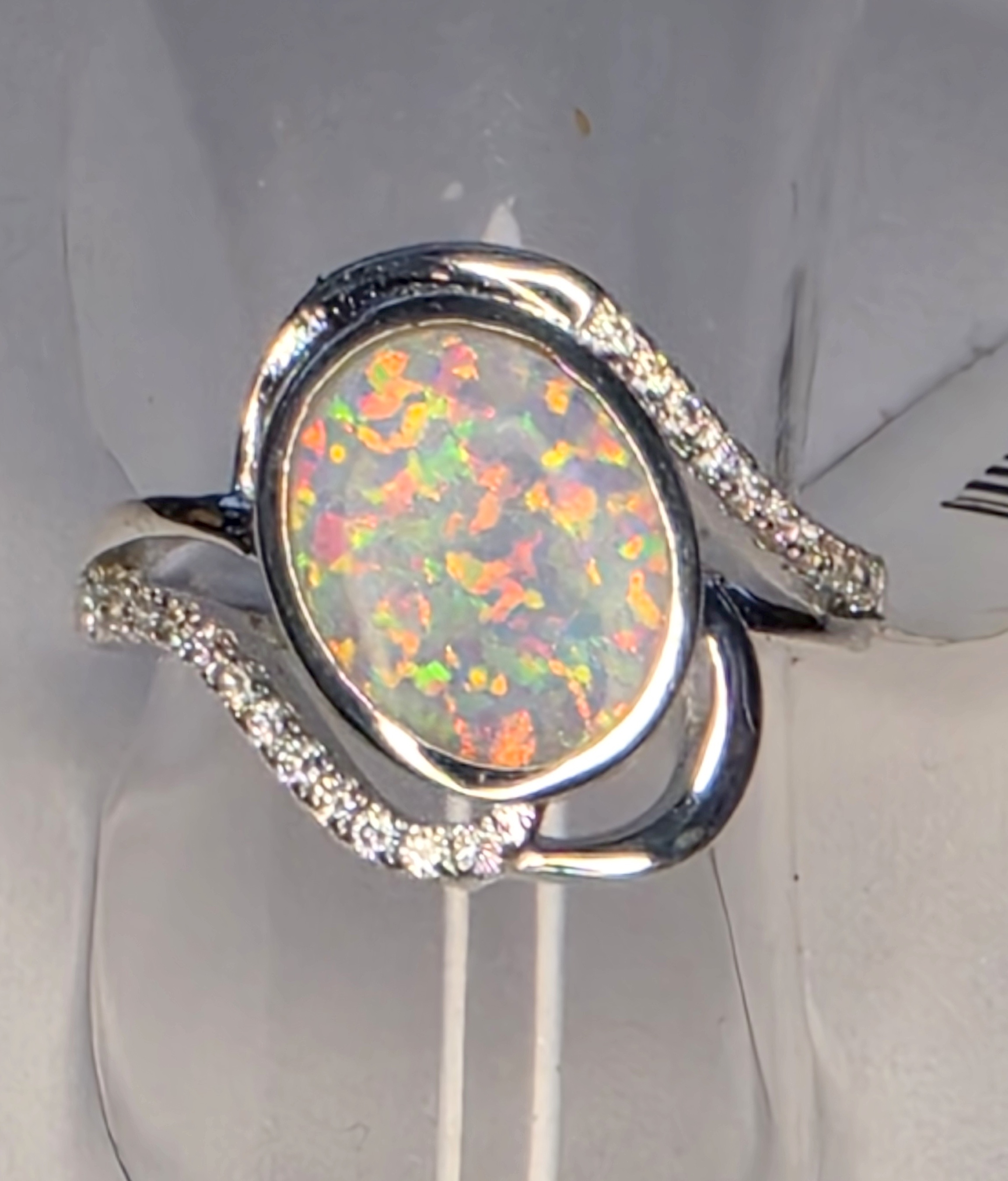 No Reserve  Opal & Zircm Ring Size 6