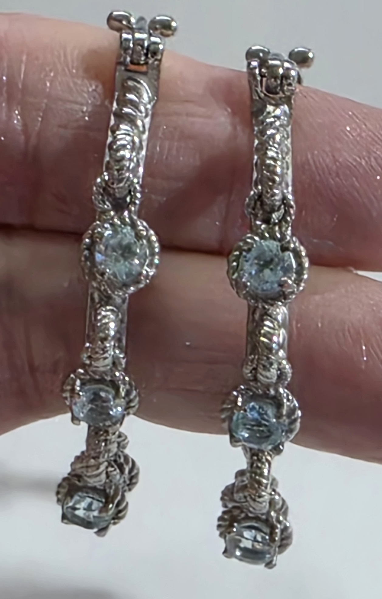 No Reserve Natural Blue Topaz Dangle Hoop Earrings