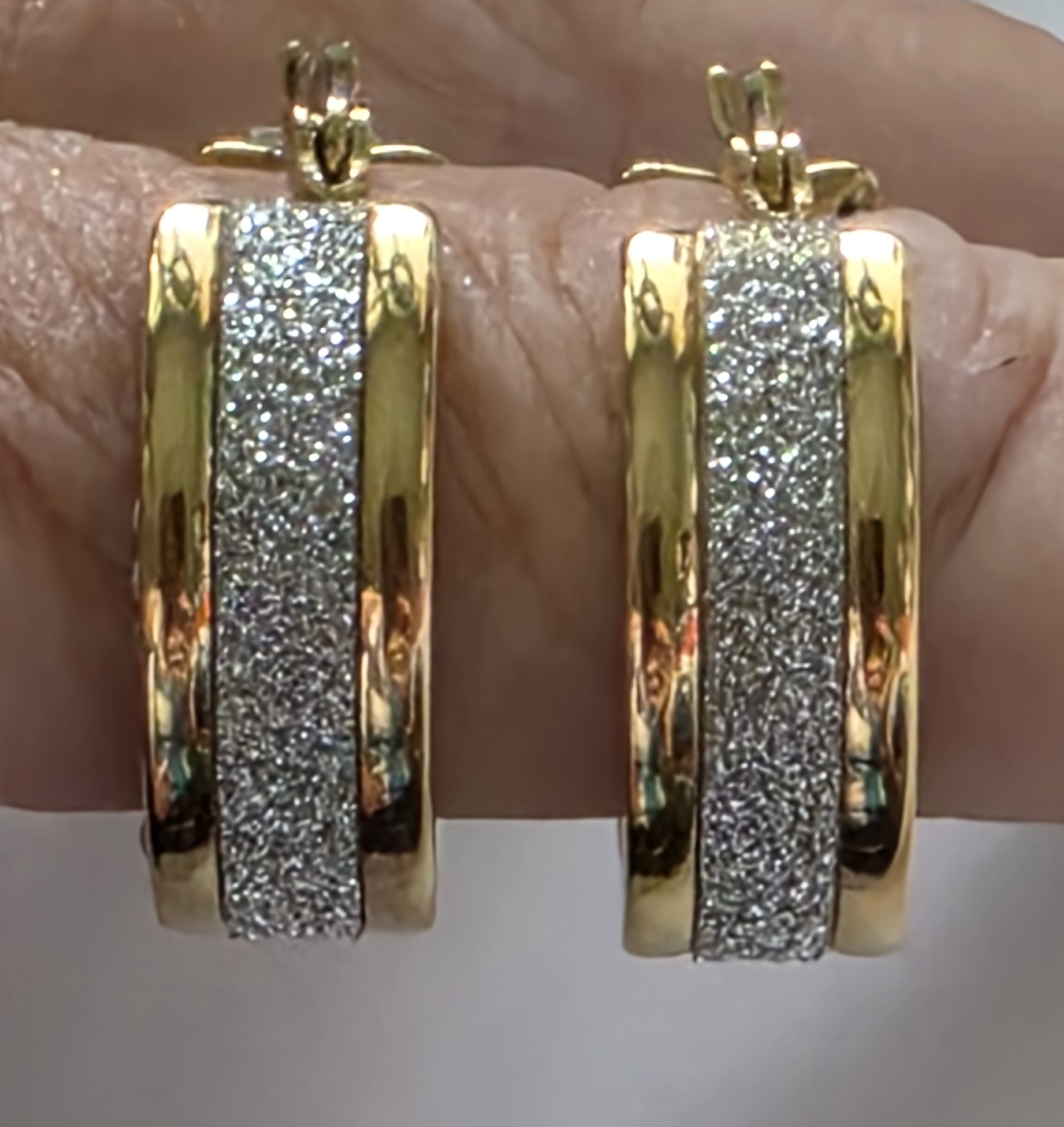 No Reserve Simulated Diamondn 2 Tone Hoop Earrings