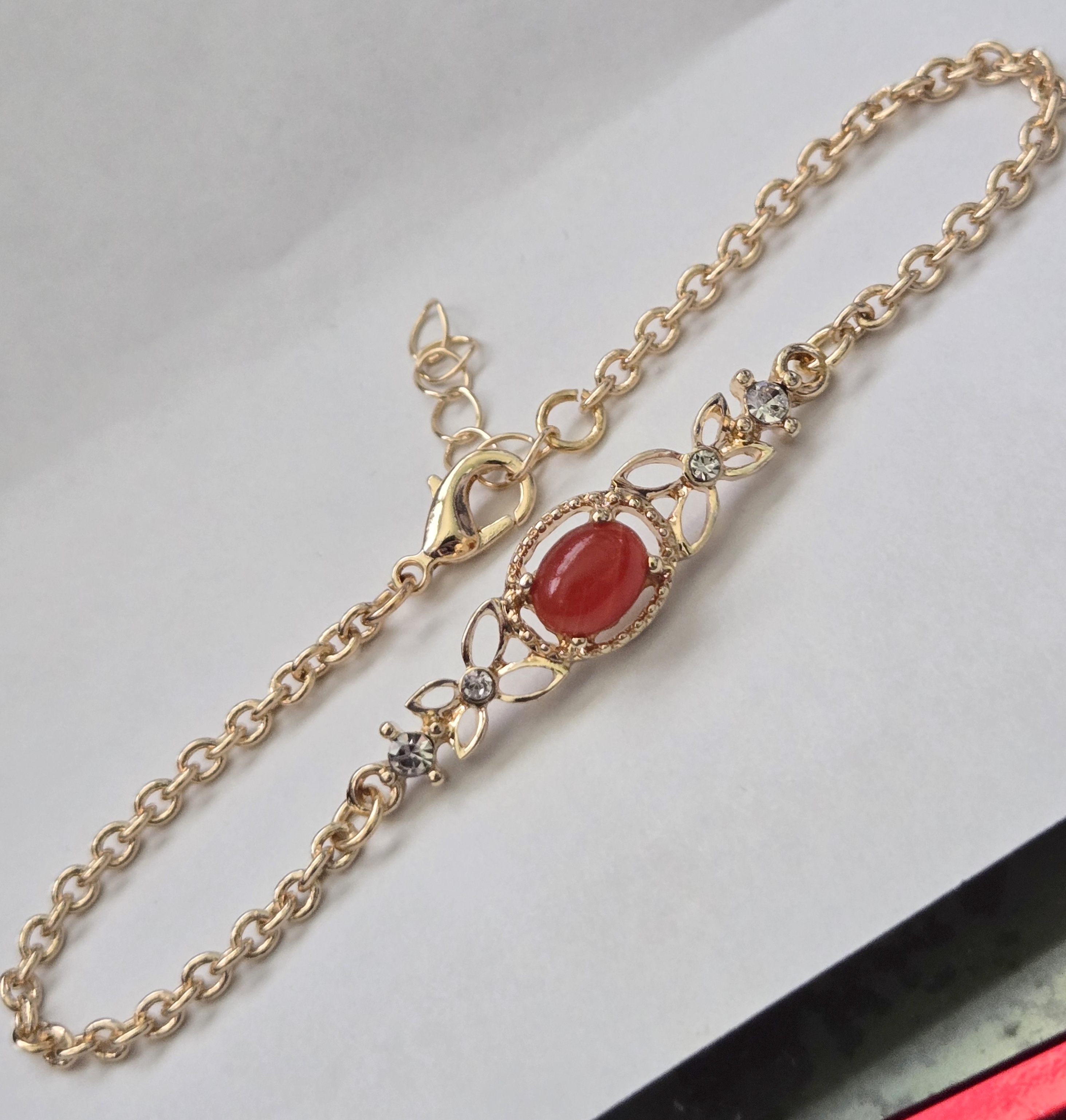 No Reserve Natural Carnelian & Austrian Crystal Bracelet