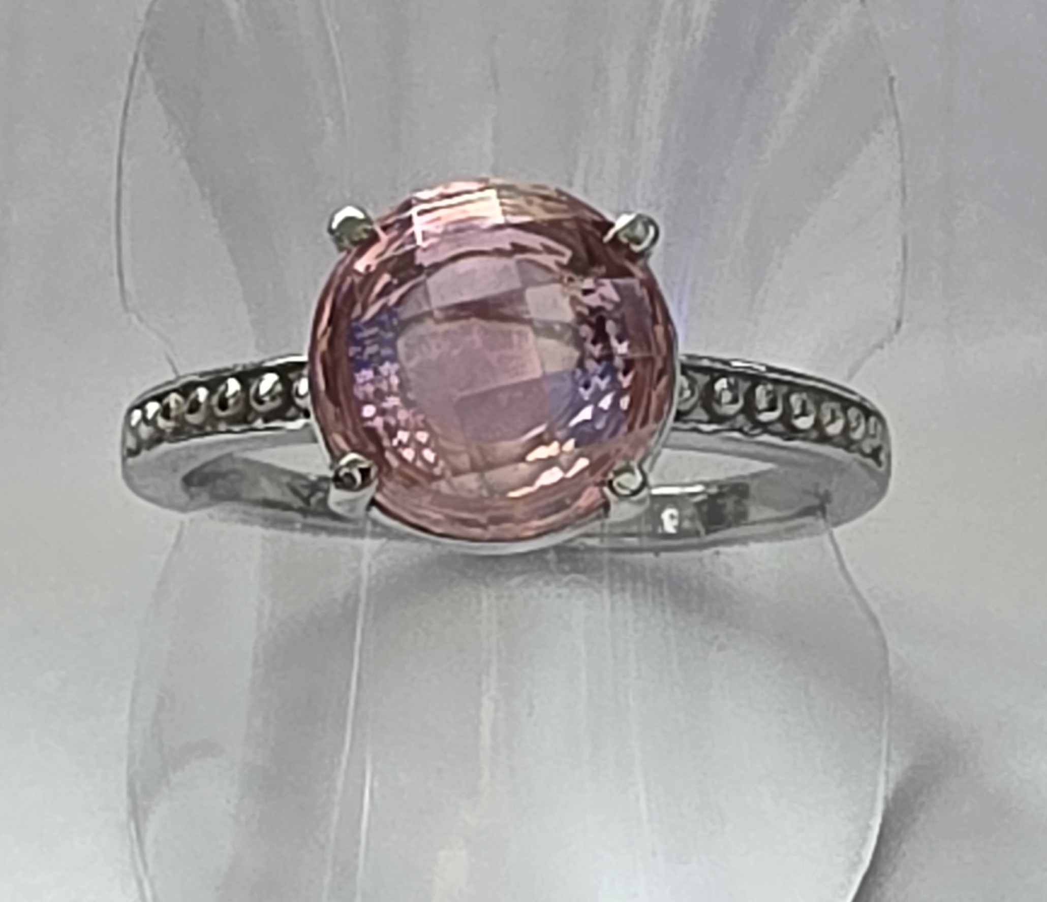 No Reserve Pink Topaz Checkboard Round Cut Ring Size 6