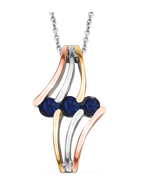 No Reserve Natural Sapphire Tri Color Pendant & Chain Necklace