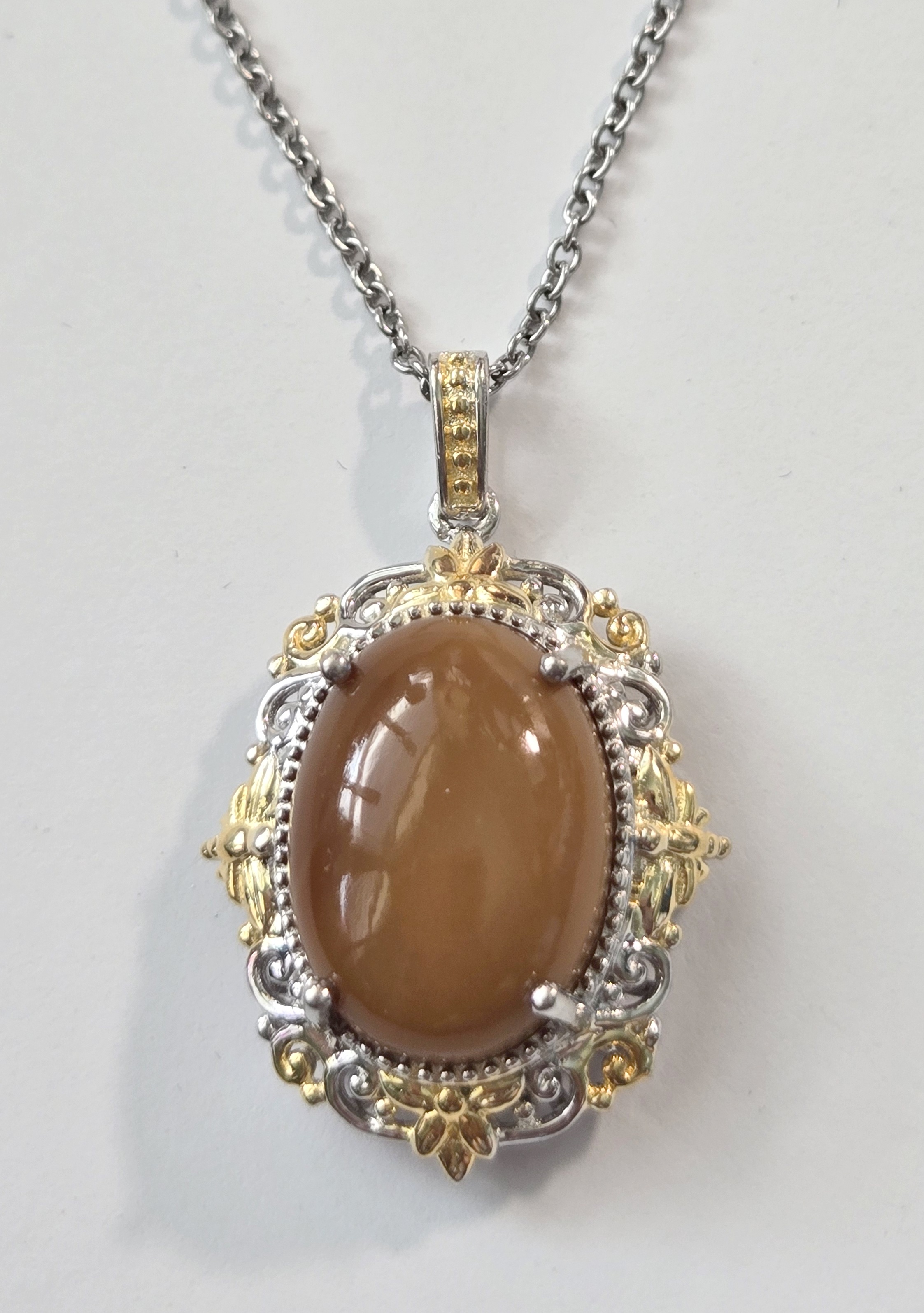 No Reserve Natural Caramel Opal Pendant & Chain Necklace