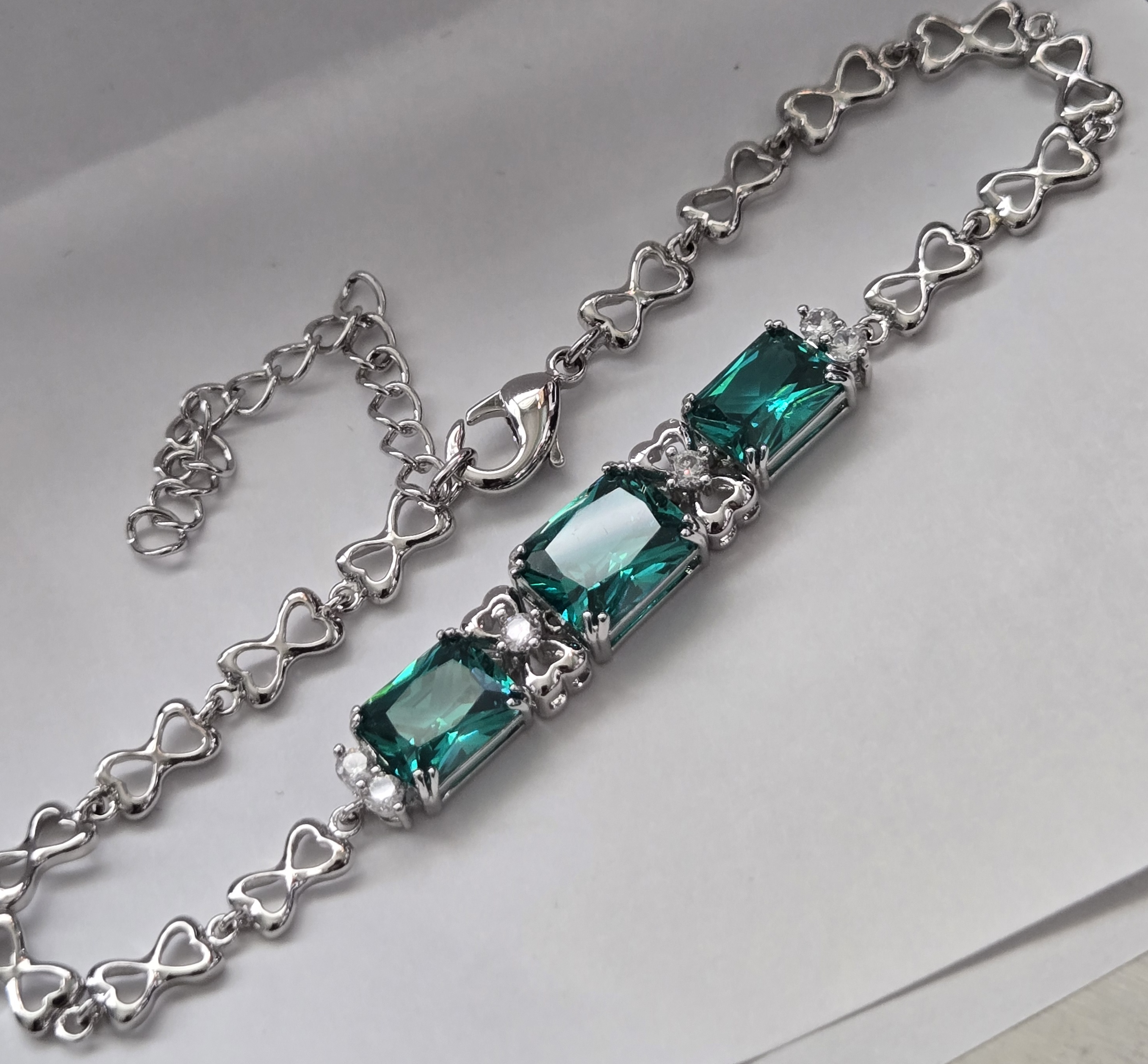 No Reserve Emerald & Zircon Emerald Cut Bracelet