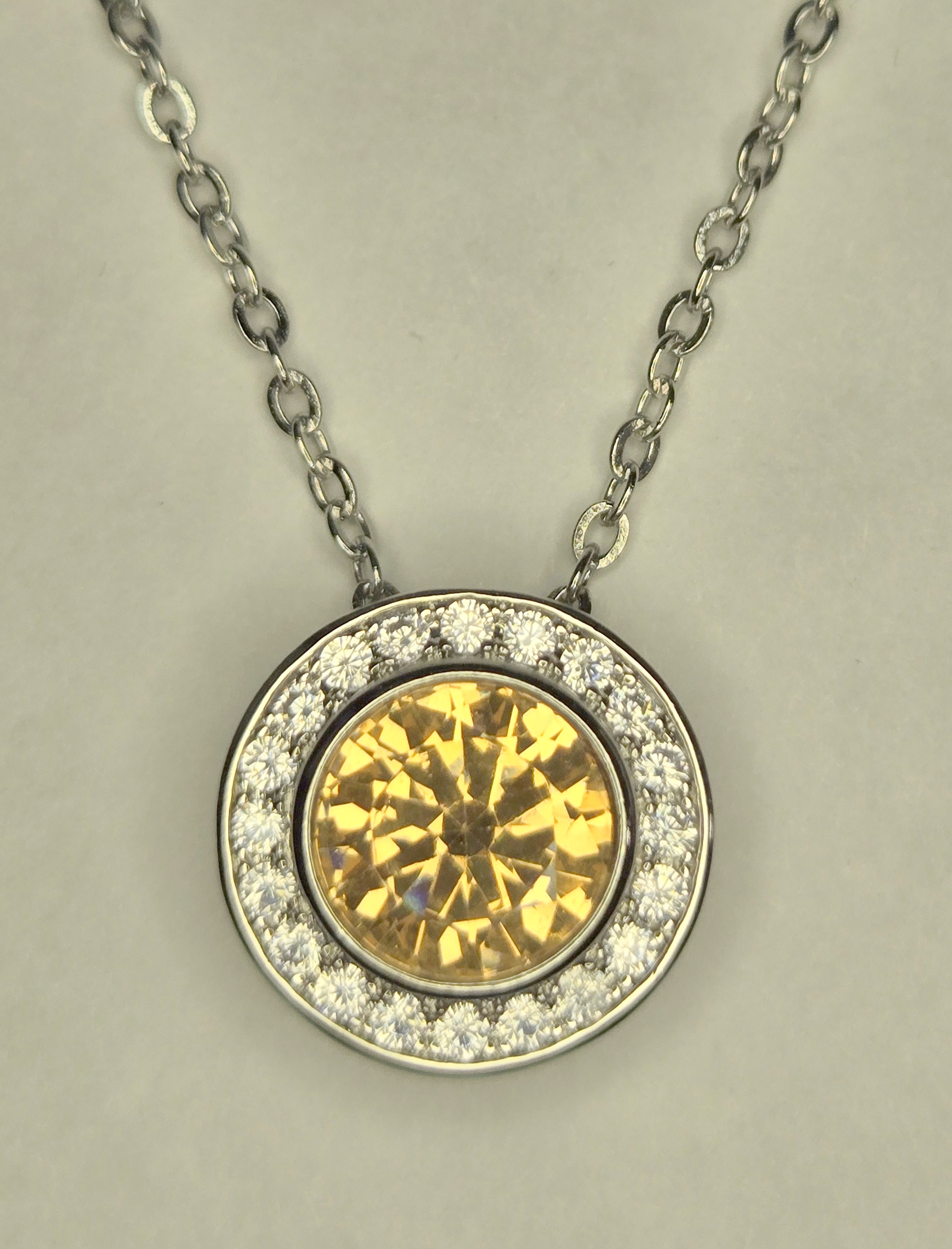 No Reserve Simulated Champagne Diamond Pendant & Chain Necklace