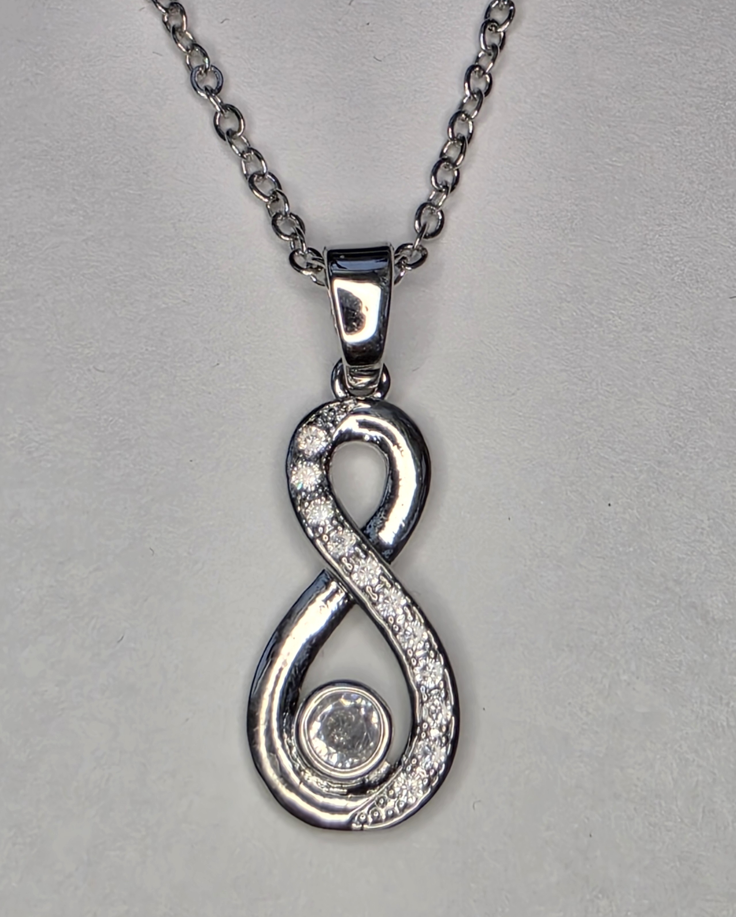 No Reserve Simulated Diamond Infinity Pendant & Chain Necklace