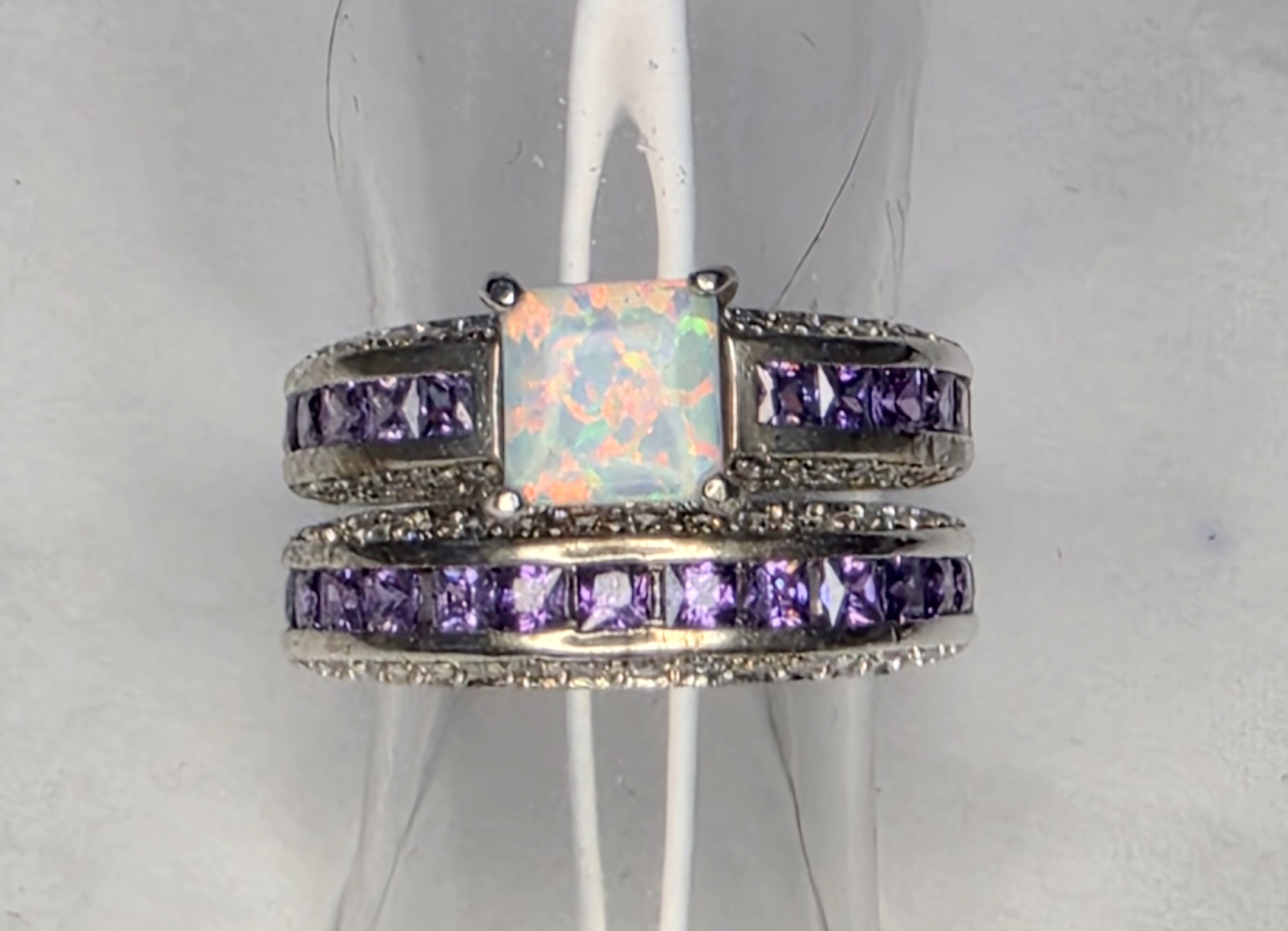 No Reserve Opal & Amethyst Ring Set Ring Size 7