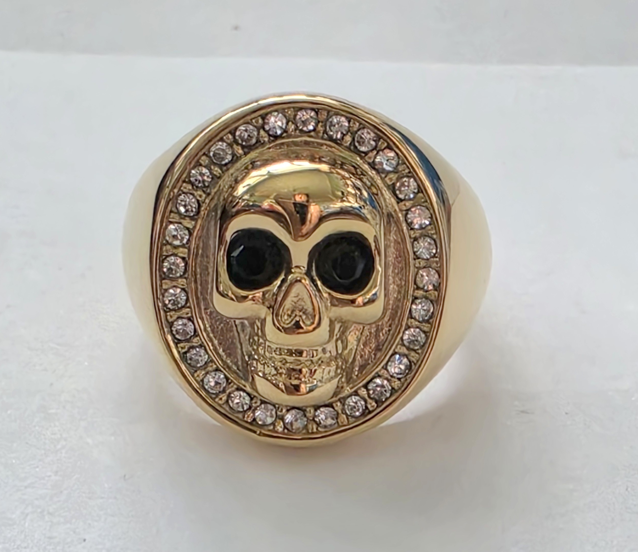 No Reserve Stainless Steel Simulated Diamond Skull Ring Size 6