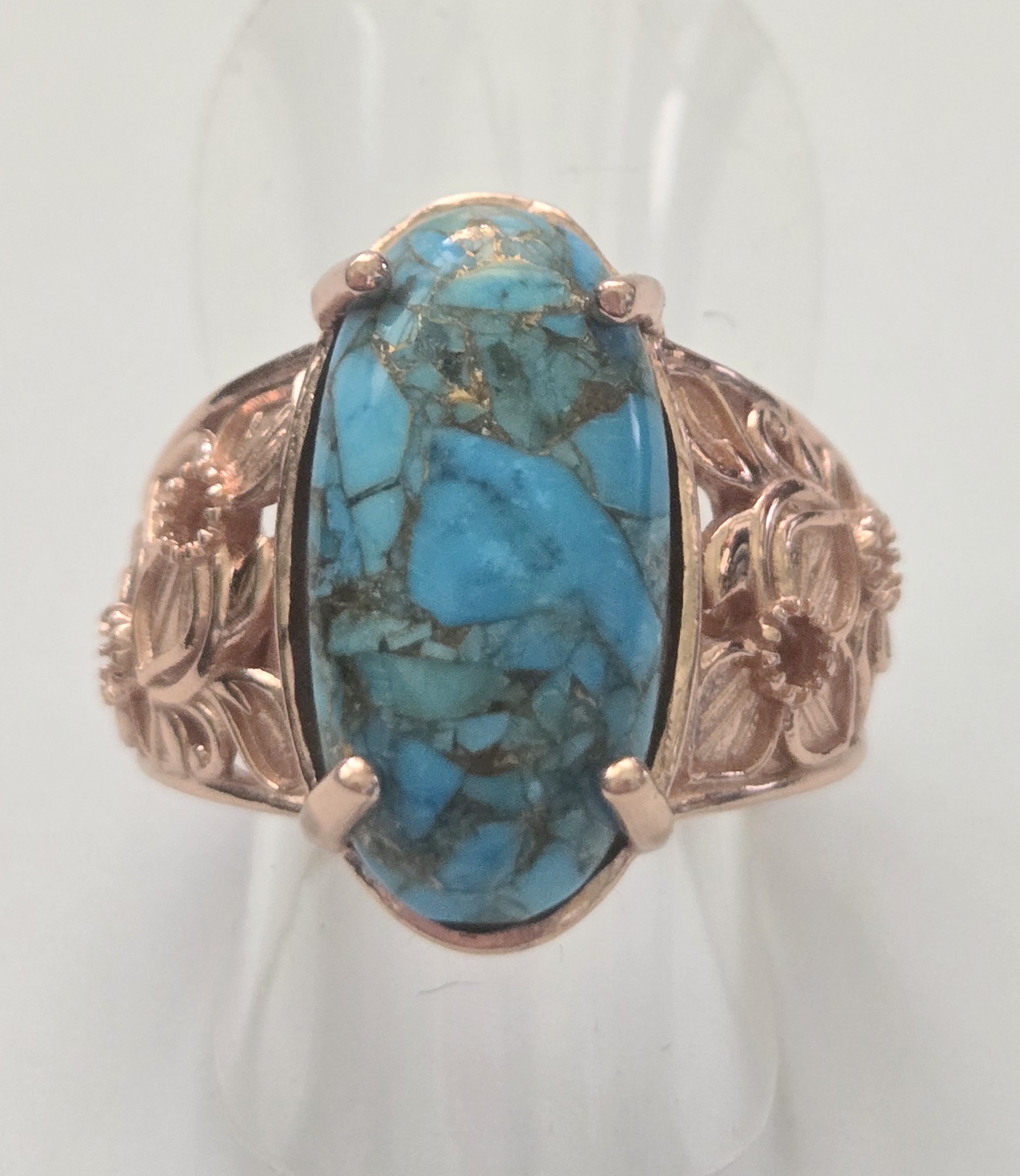 No Resrve.10.27 c Natural  Matrix Chestnut Brine Turquoise Solitaire Ring Size 6