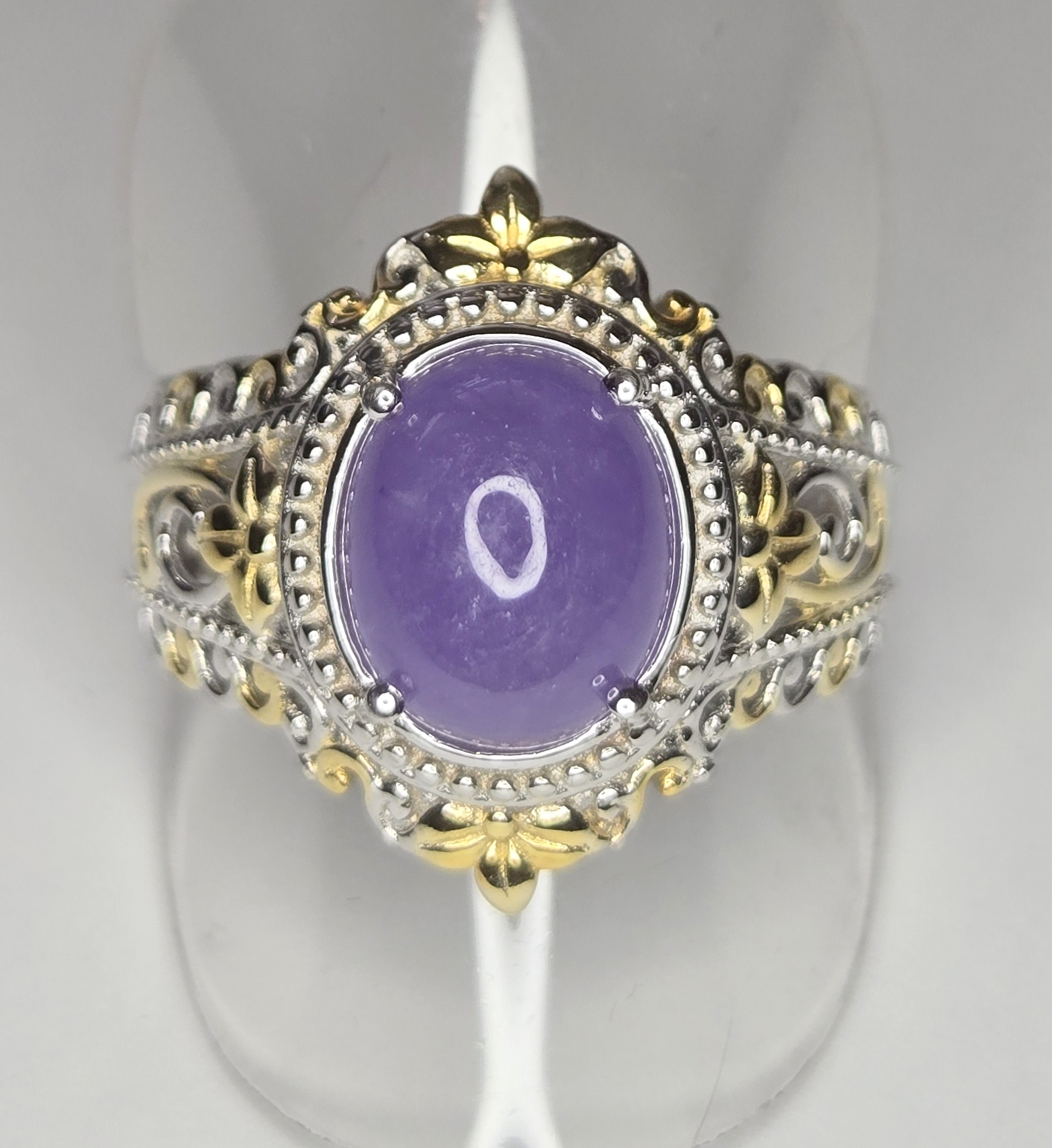 No Reserve .Natural Purple Jade Ring Size 9