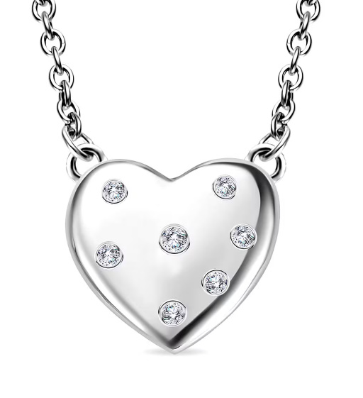 No Reserve Simulated Diamond Heart Pendant & chain Necklace