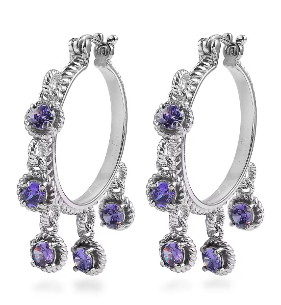 No Reserve Natural Amethyst Hoop Earrings 