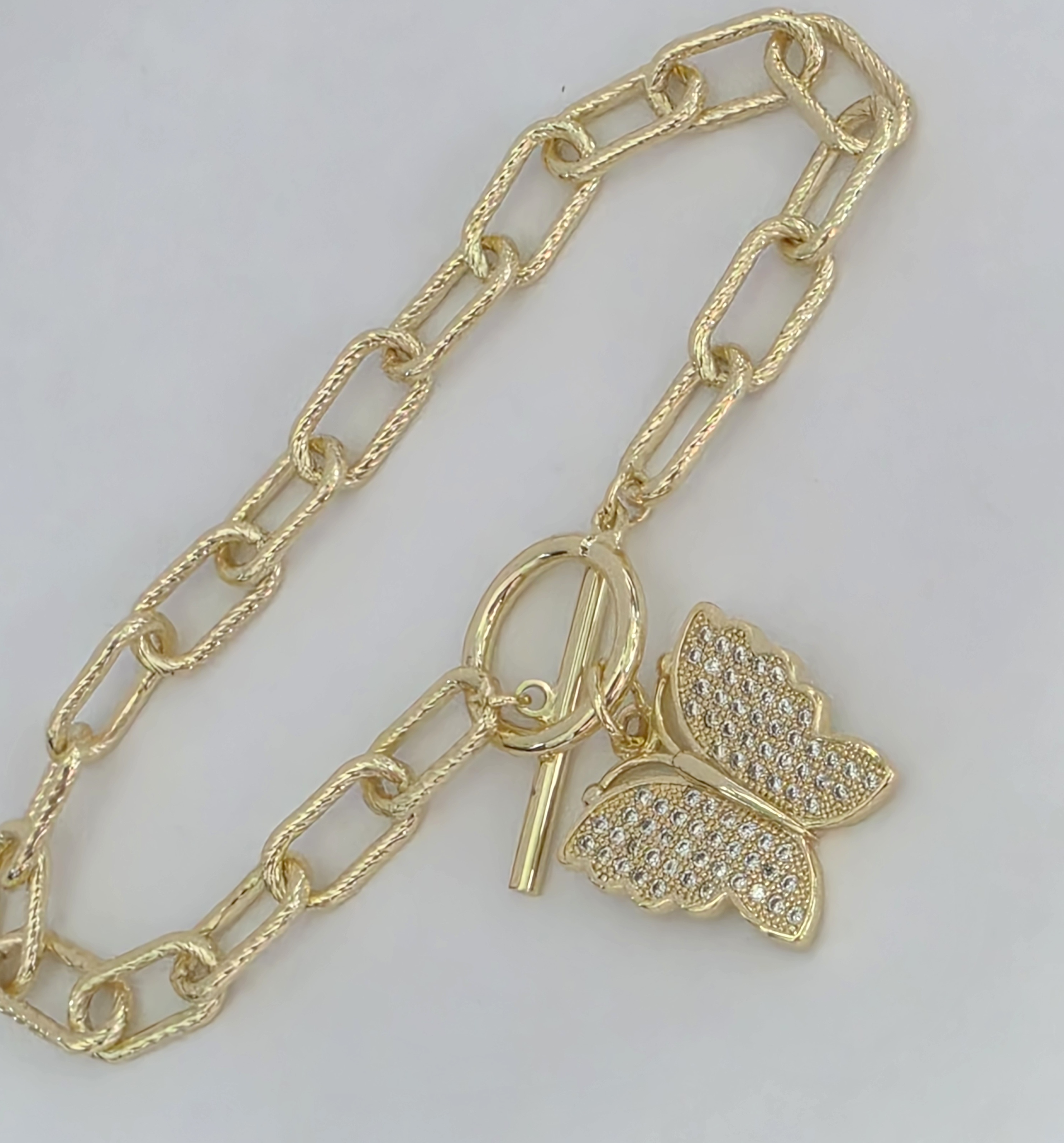No Reserve Natural Simulated Diamond Heart Toggle Bracelet