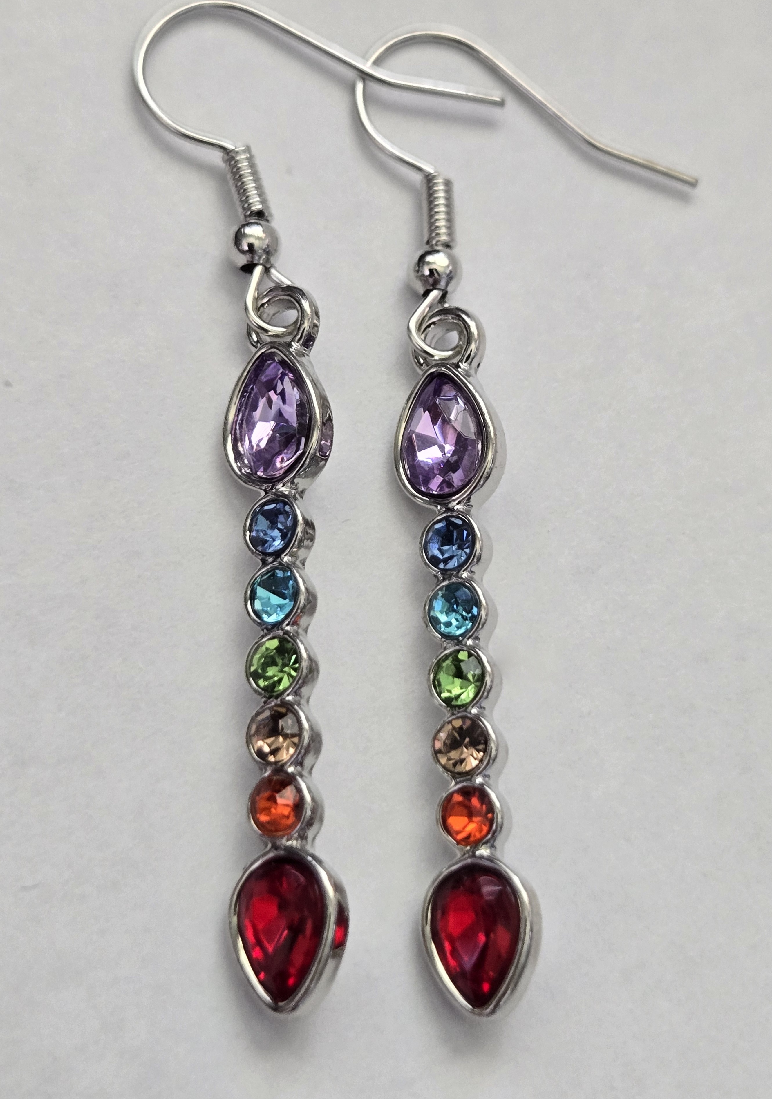 No Reserve Rainbow Chakra Austrian Crystal Dangle Earrings