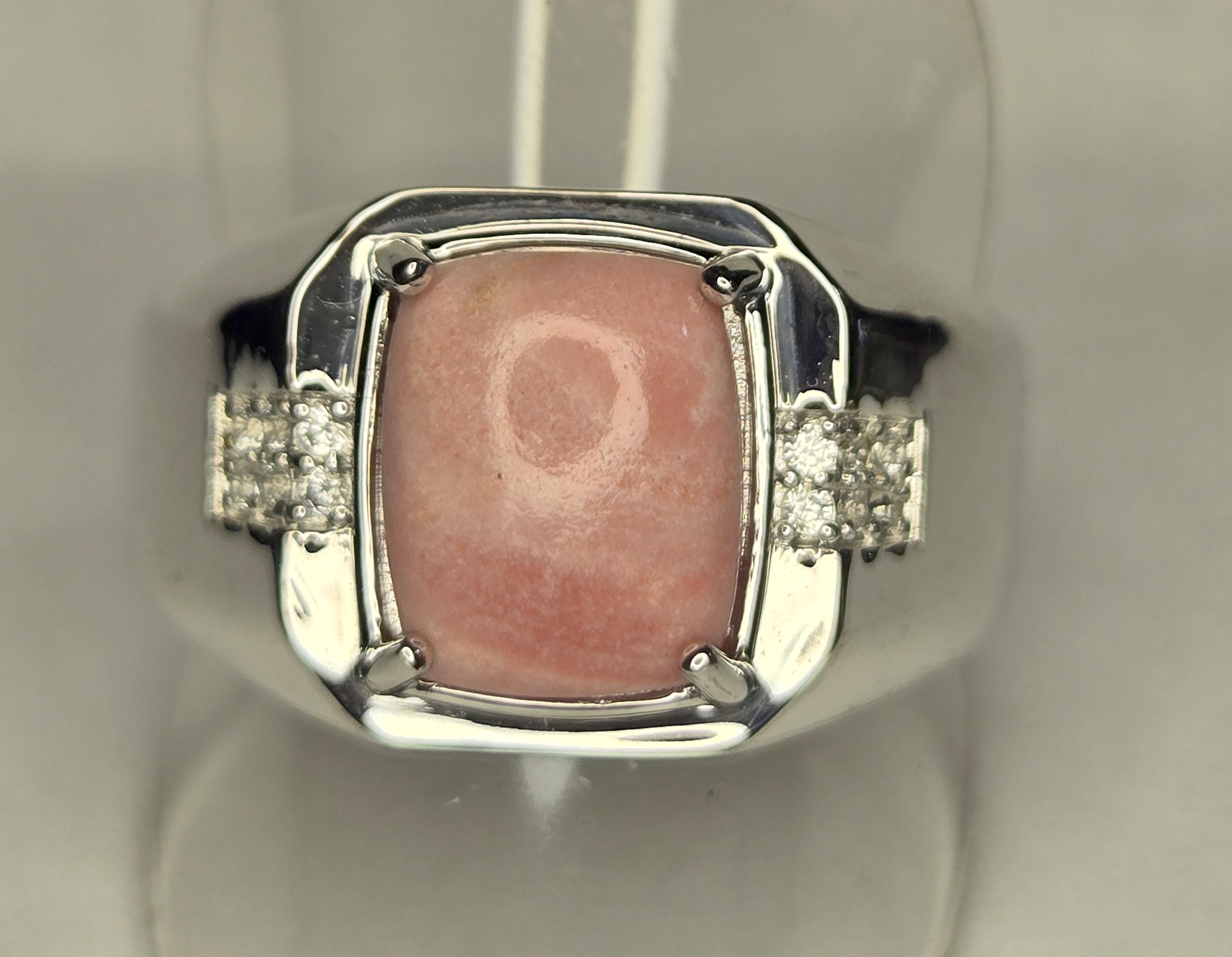 No Reserve Natural Peach Opal & Zircon Ring Size 12