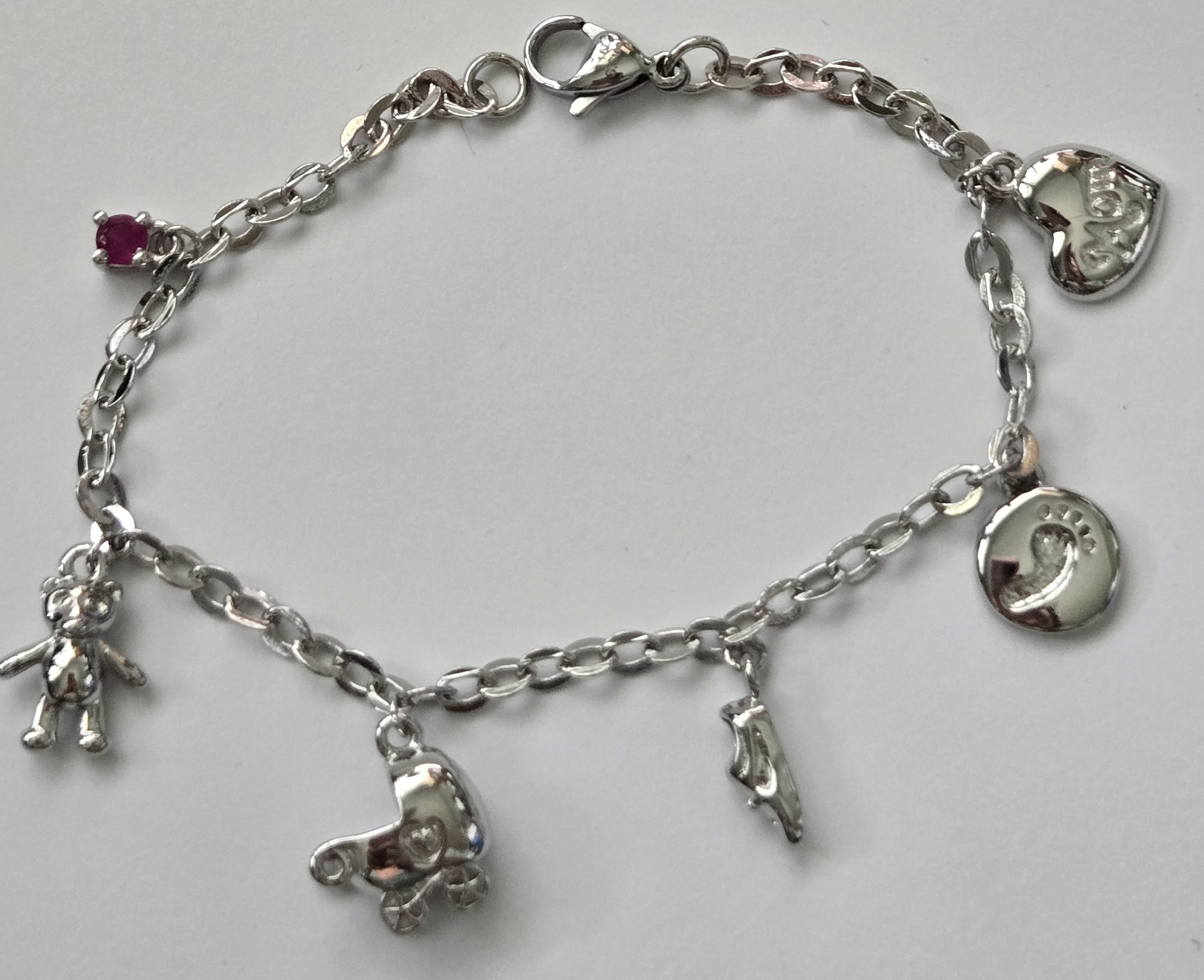 No Reserve Natural Ruby Baby Mom Charm Bracelet