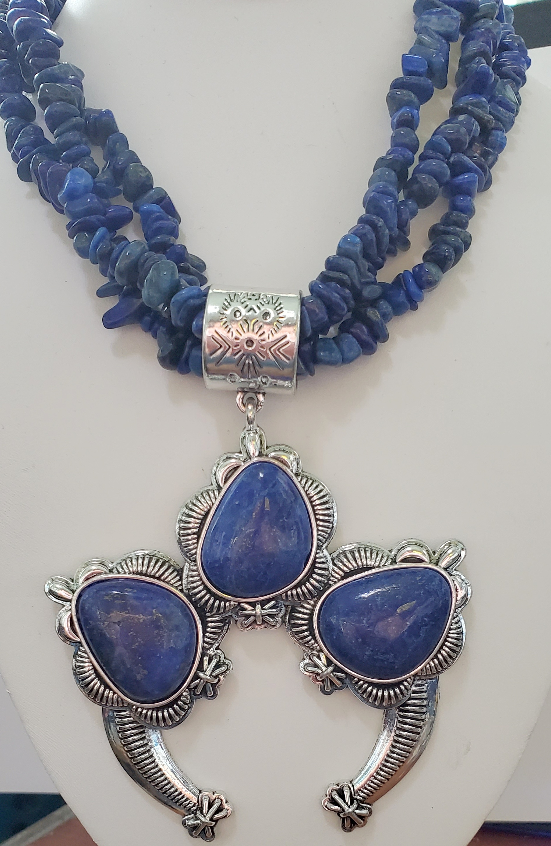 No Reserve Natural Lapis Lazuli Squash Blossom necklace Property Room