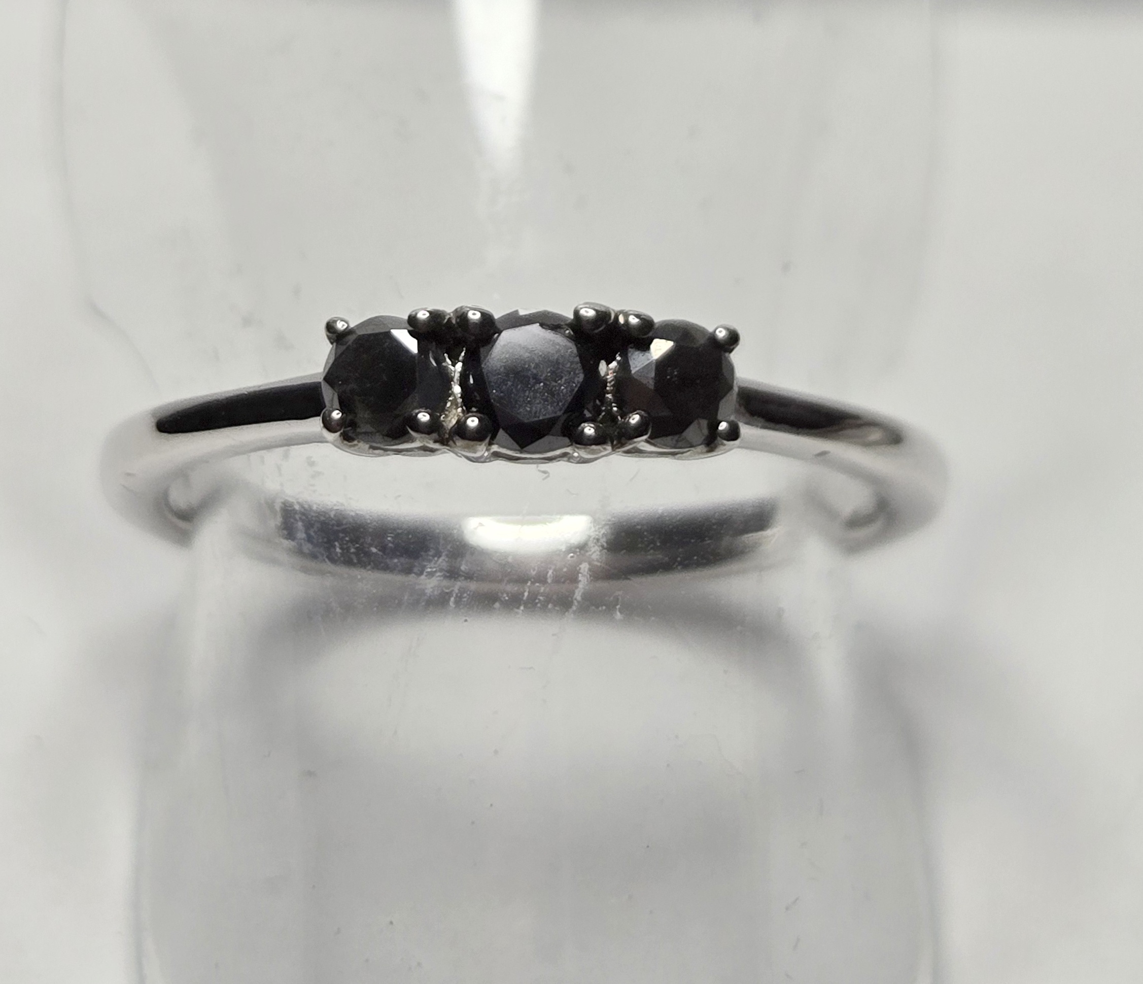 No Reserve .50 ct Natural Black Diamond 3 Stone Ring Size 7