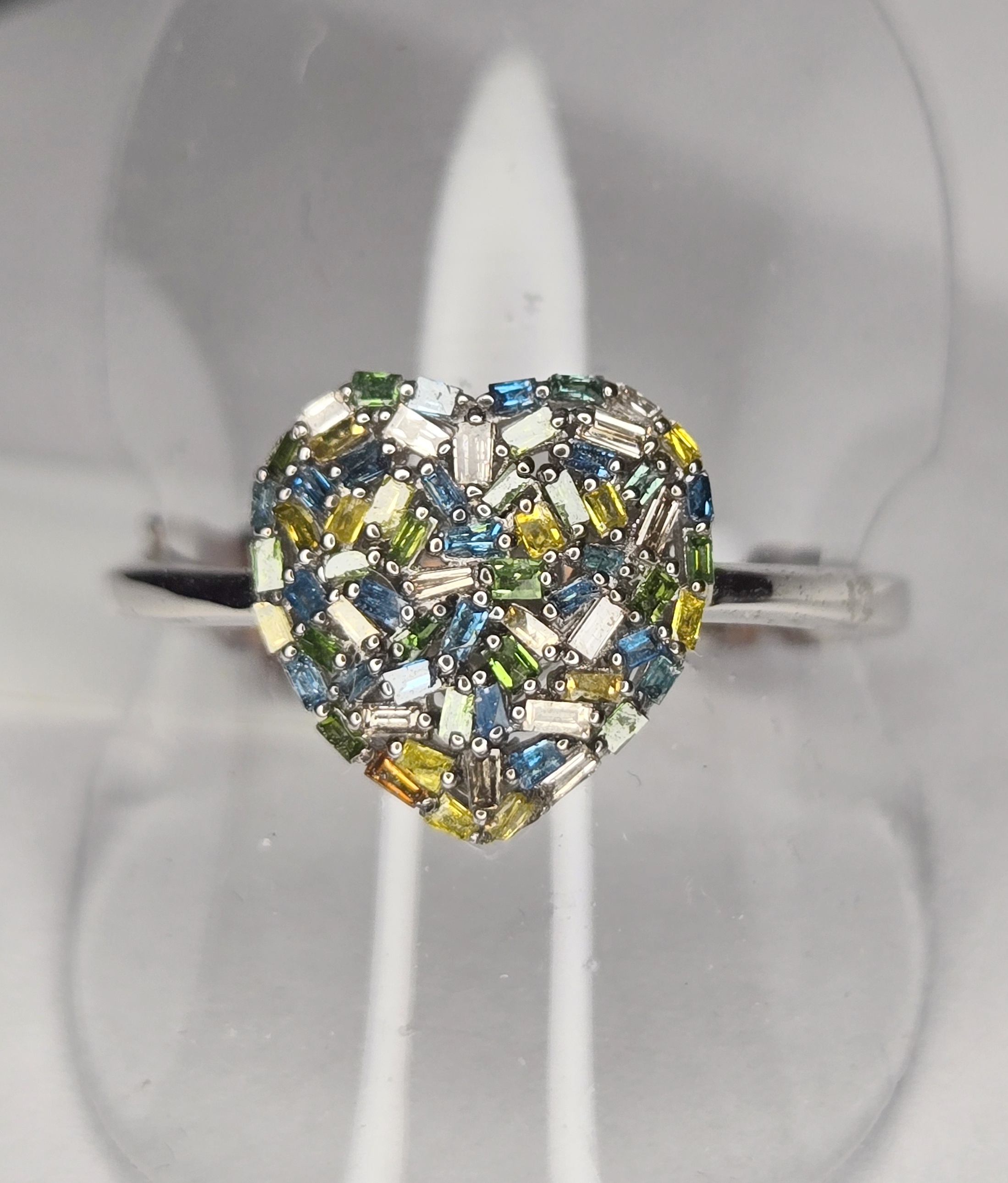 No Reserve ..51 ct Natural Multi Color Diamond Heart Ring Size 10
