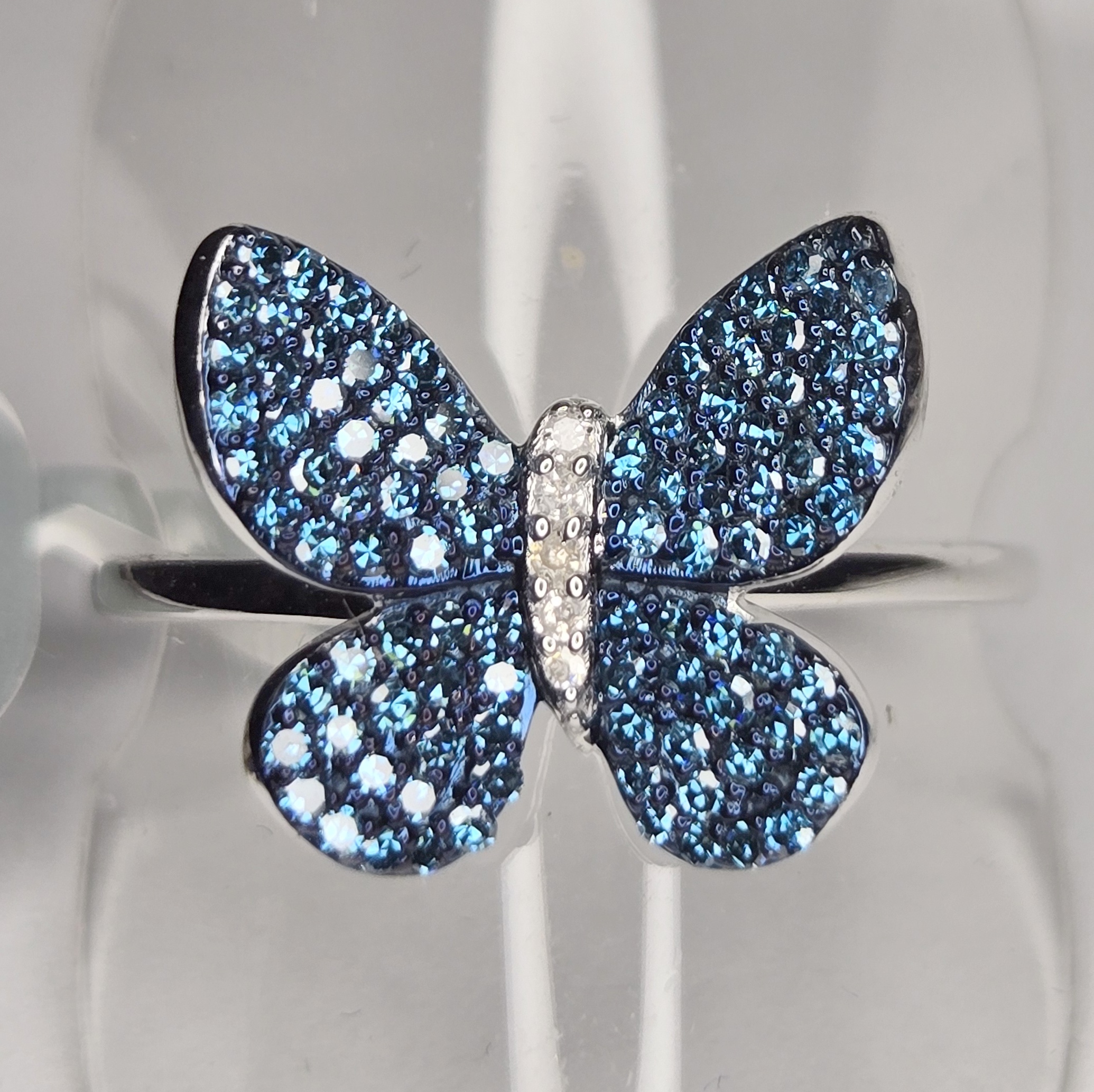 No Reserve .52 ct Natural Blue Diamond Butterfly Ring Size 10