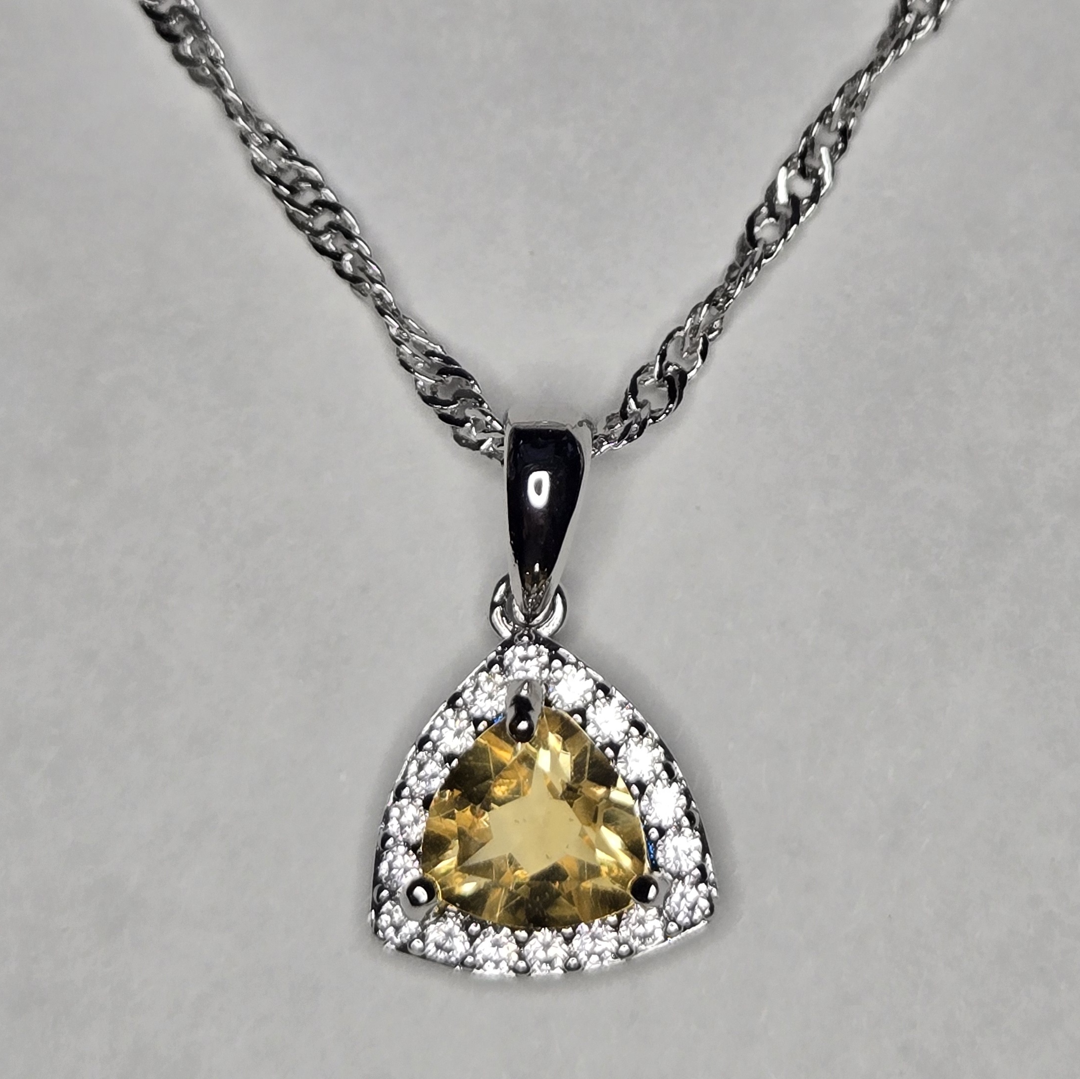 No Reserve Natural Citrine & Zircon Pendant & Chain Necklace