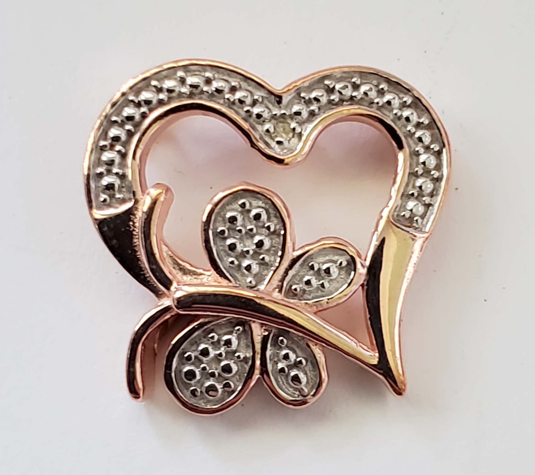 No Reserve Natural Diamond Heart Butterfly Pendant Property Room