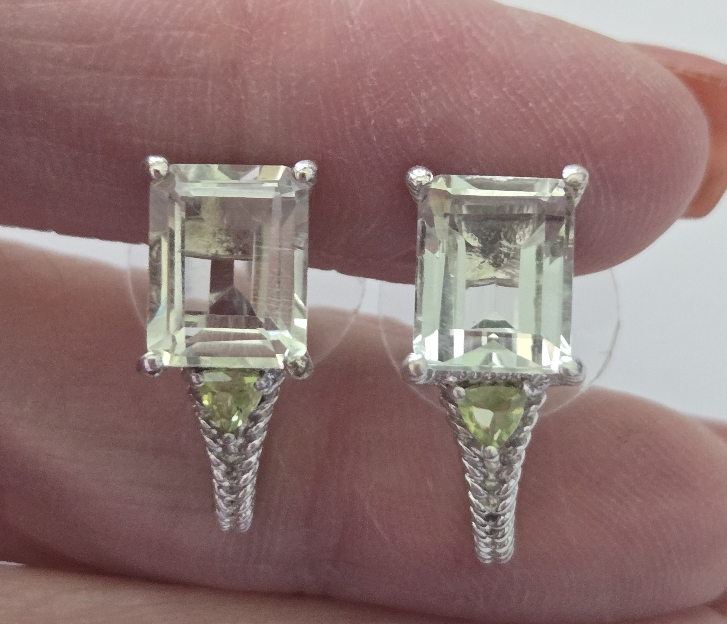 No Reserve Natural Prasiolite (Green Amethyst)  & Peridot Earrings