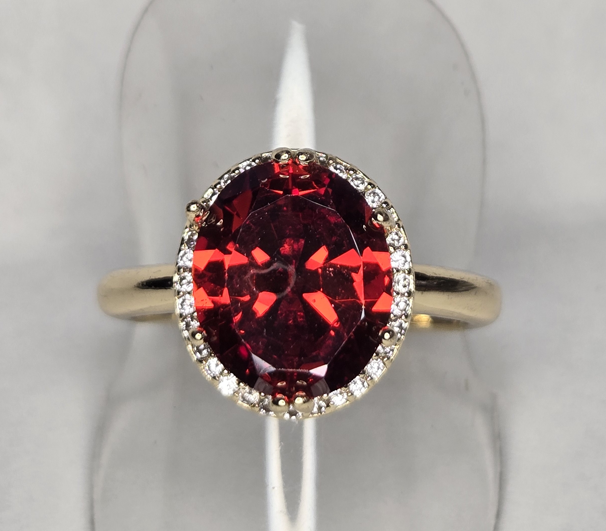 No Reserve Ruby & Zircon Halo Ring Size 10