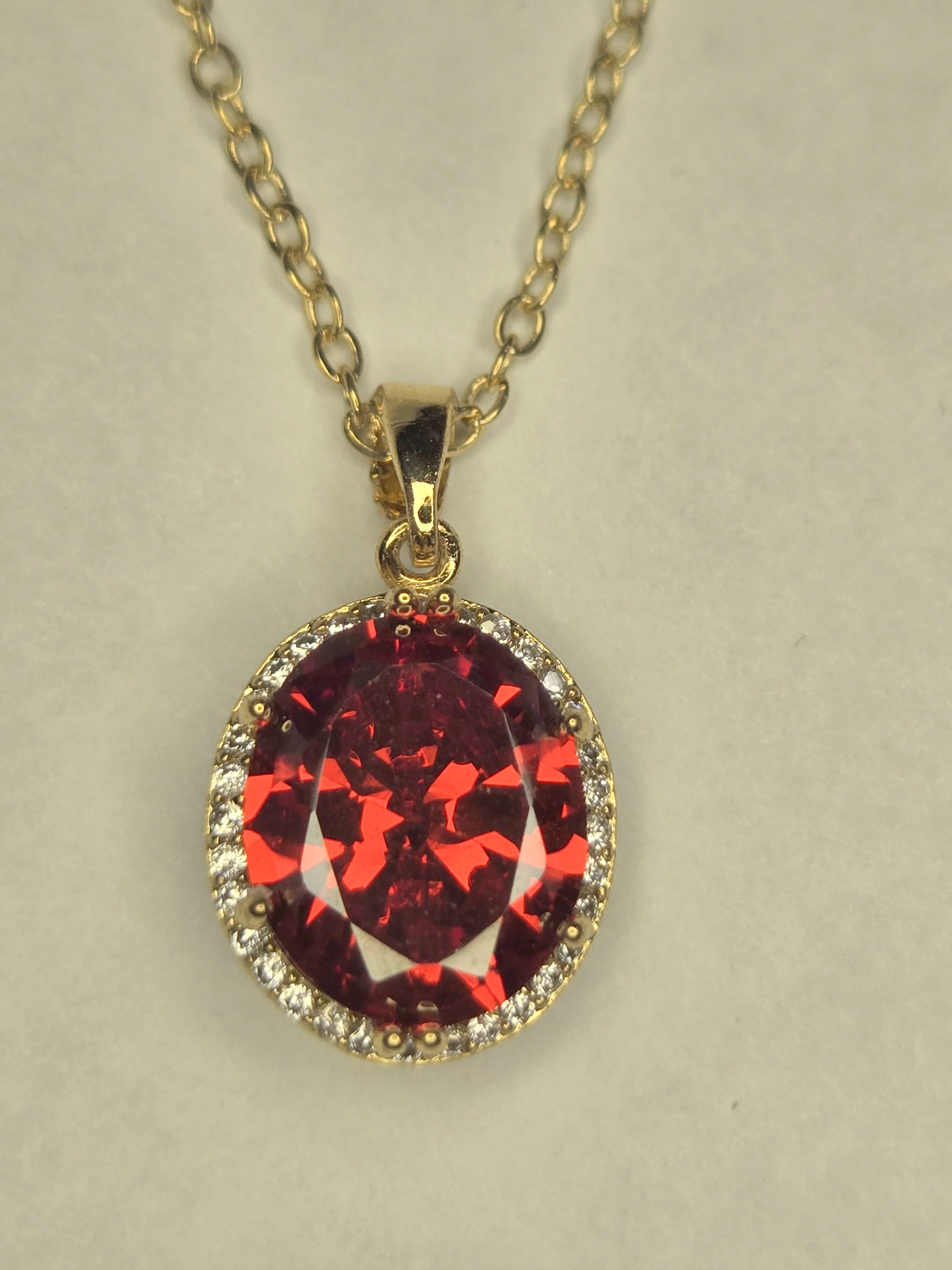 No Reserve Ruby & Zircon Pendant & Chain Necklace