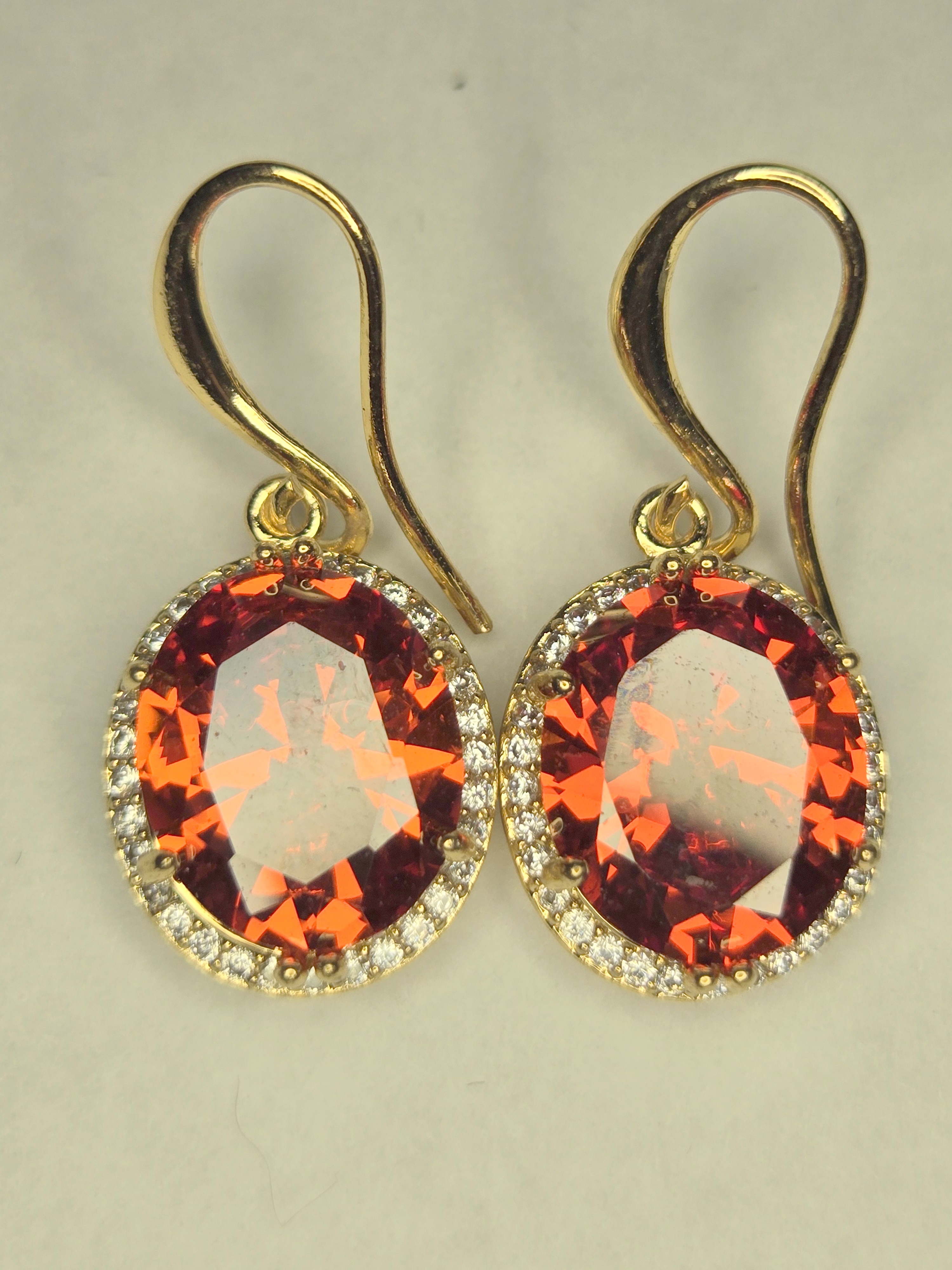 No Reserve Ruby & Zircon Halo Dangle Earrings