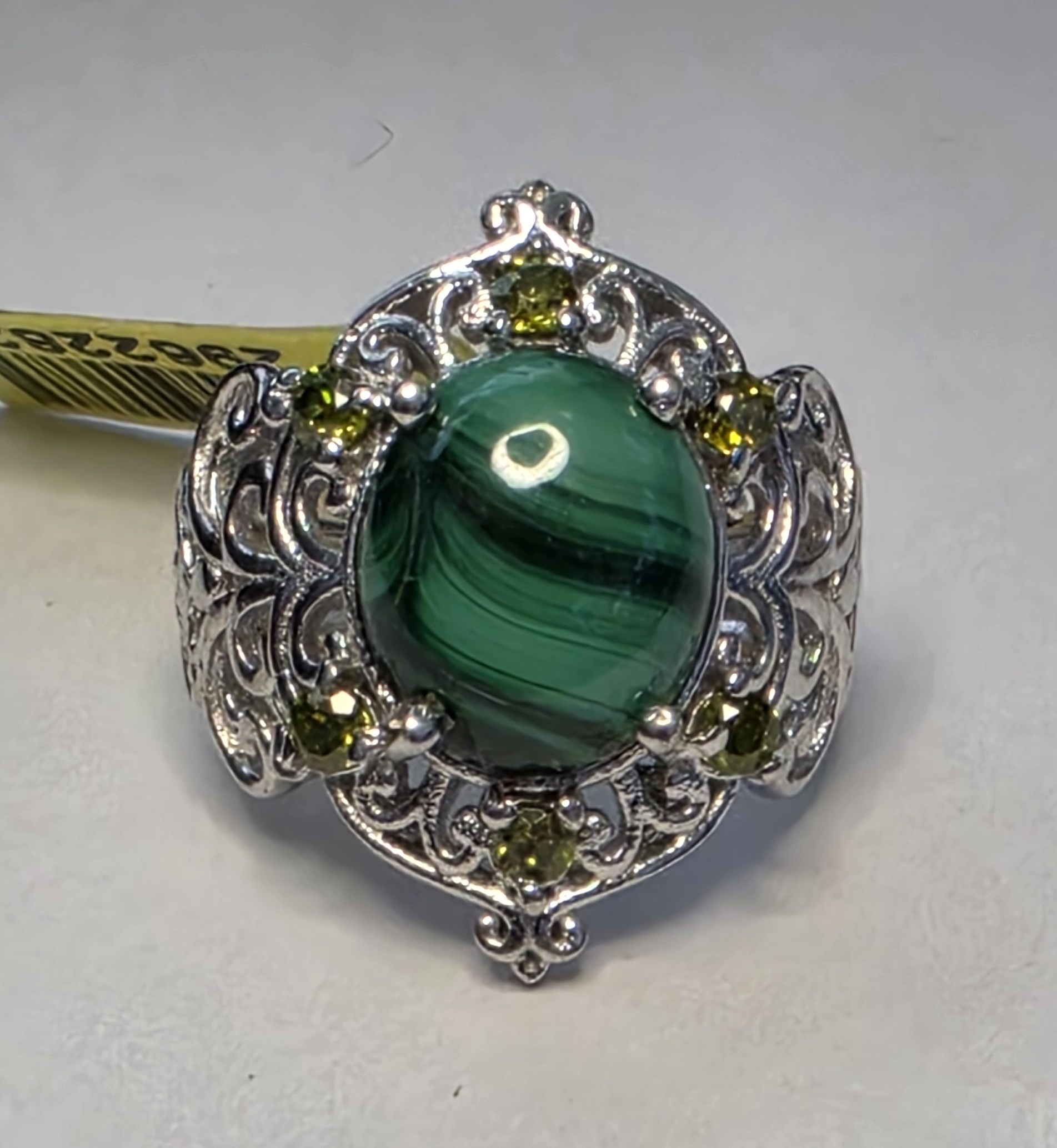 No Reserve Natural Malachite & Peridot Ring Size 6