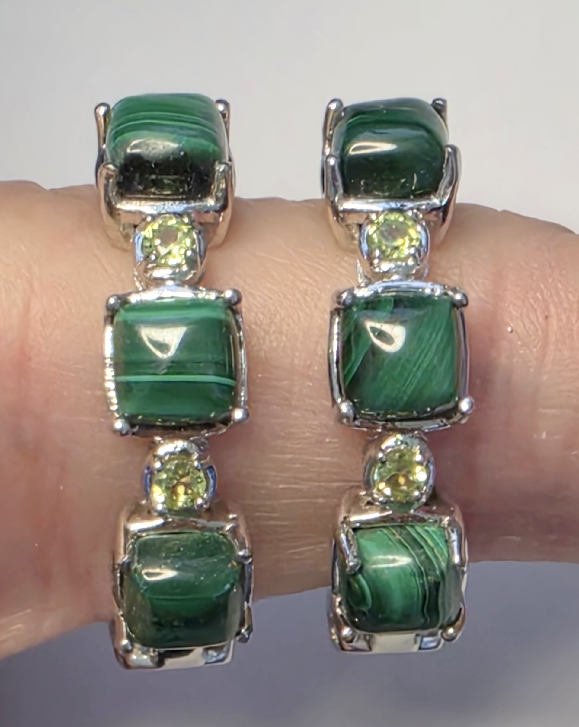 No Reserve Natural Malachite & Peridot Inside Out Hoop Earrings